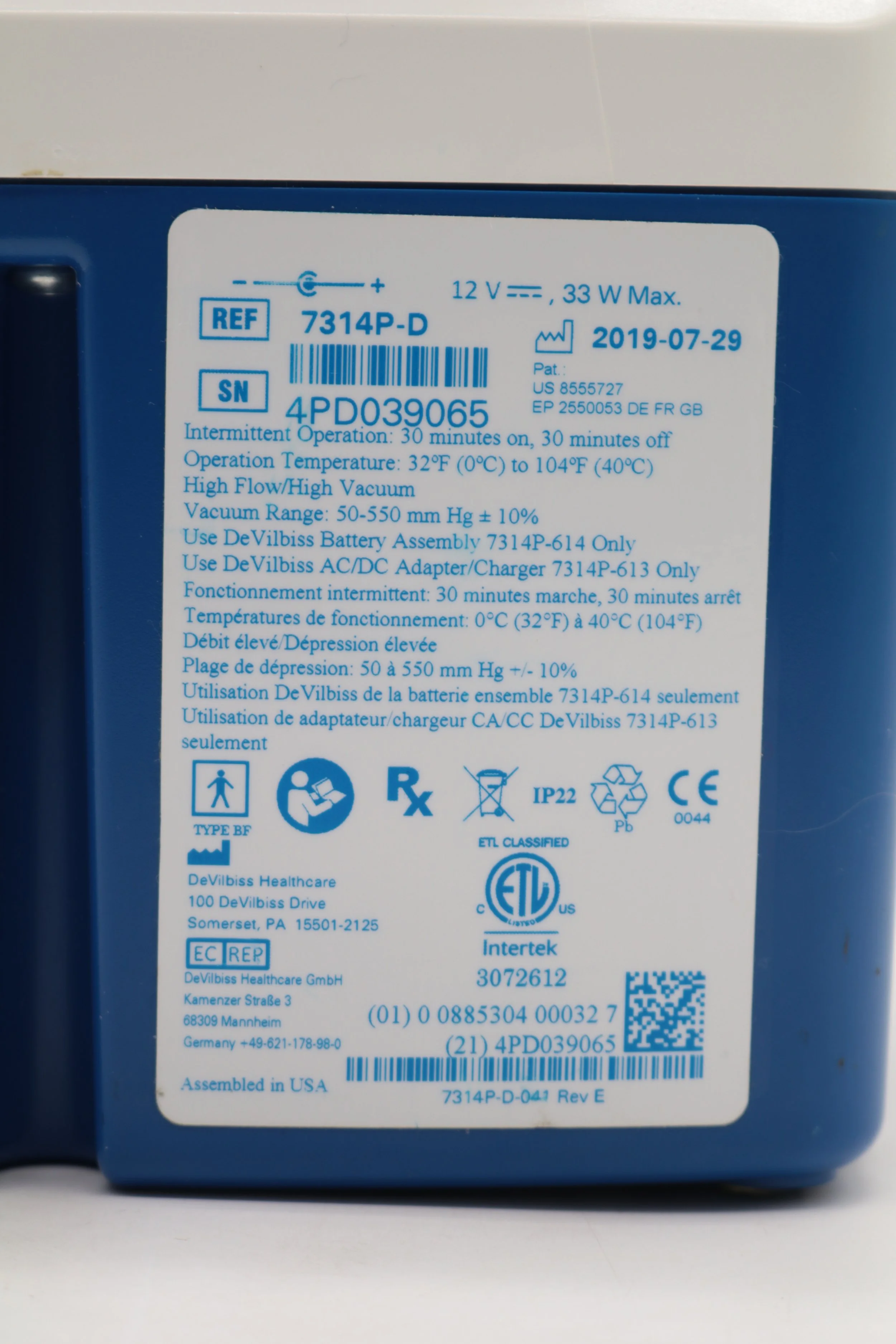 DeVilbiss | 7314P-D | NO DATE | BOX OF 1 | Vacu Aide Quiet Suction Unit