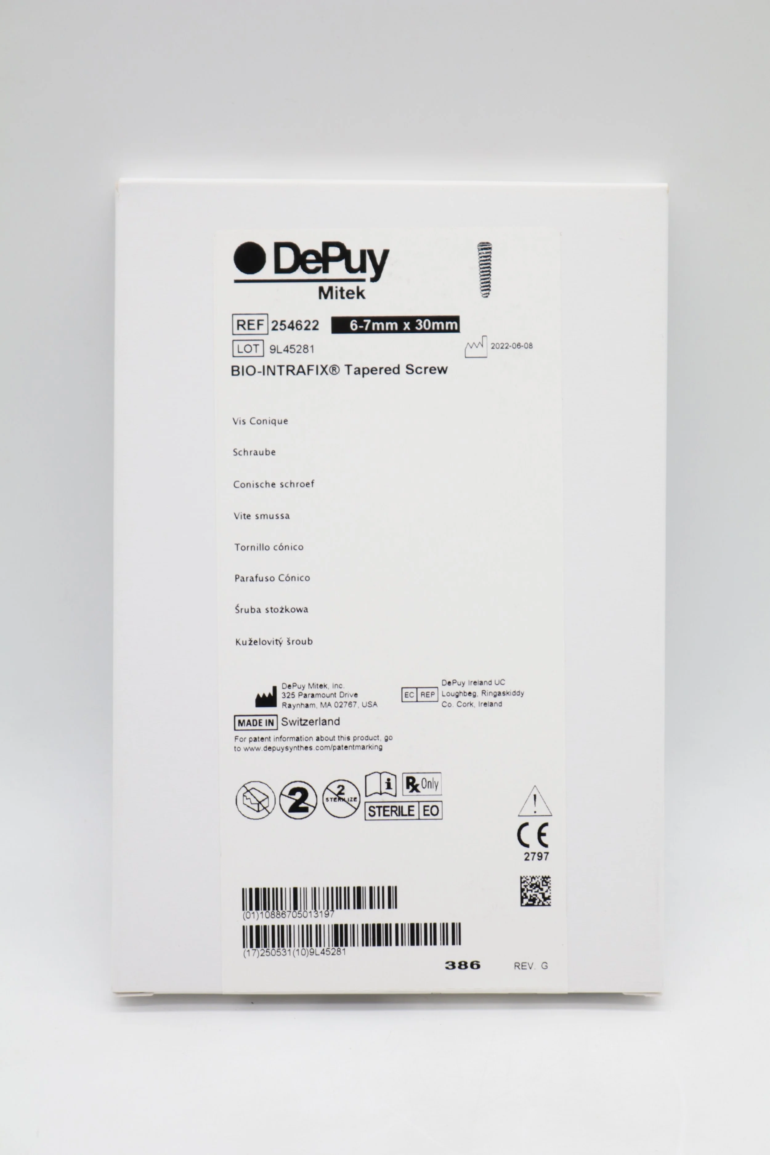 DePuy Mitek | 254622 | BIO-INTRAFIX Tapered Screw 6-7mm x 30mm