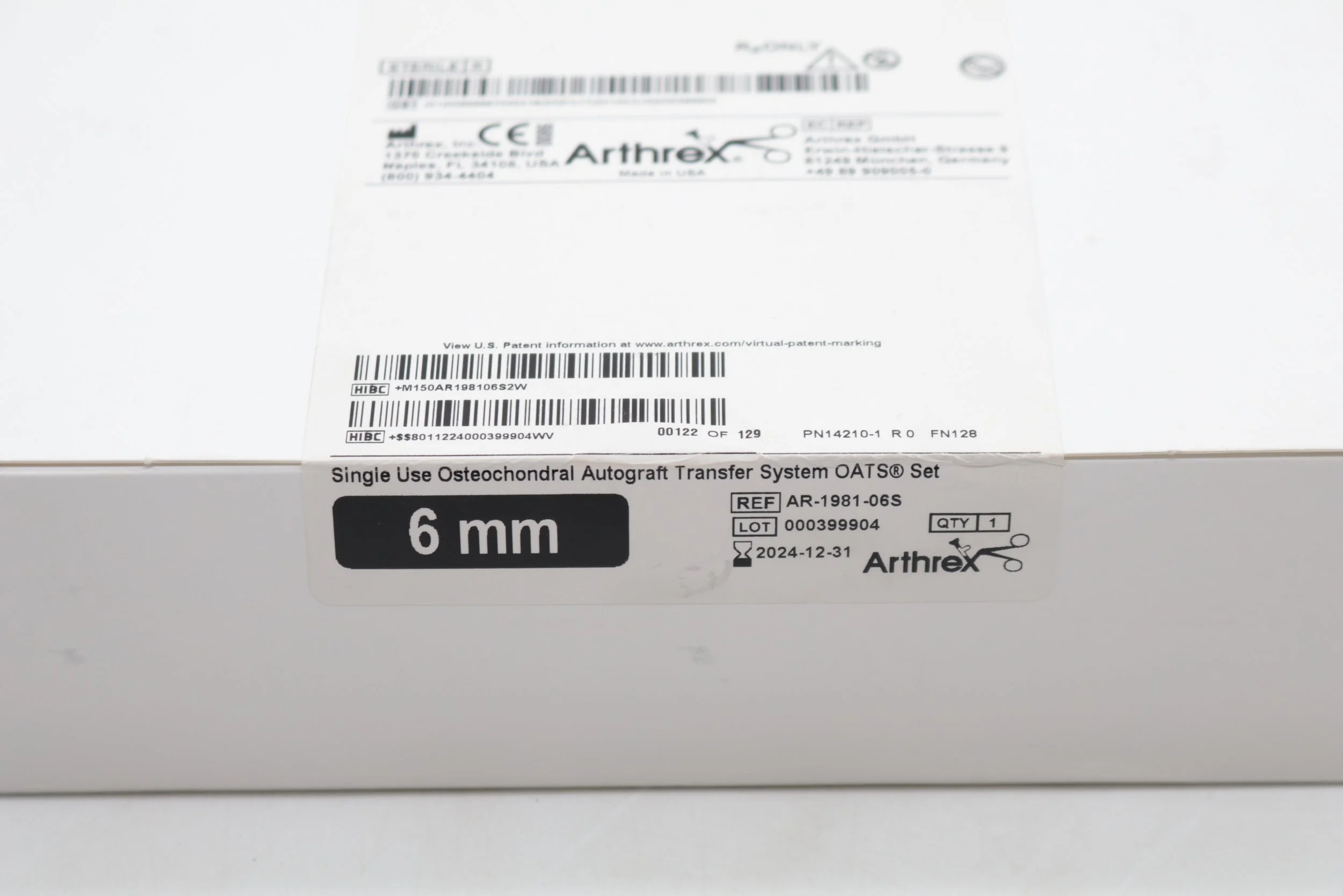 Arthrex | AR-1981-06S | SHORTDATE | EACHES | Single Use Osteochondral Autograft Transfer System OATS Set
