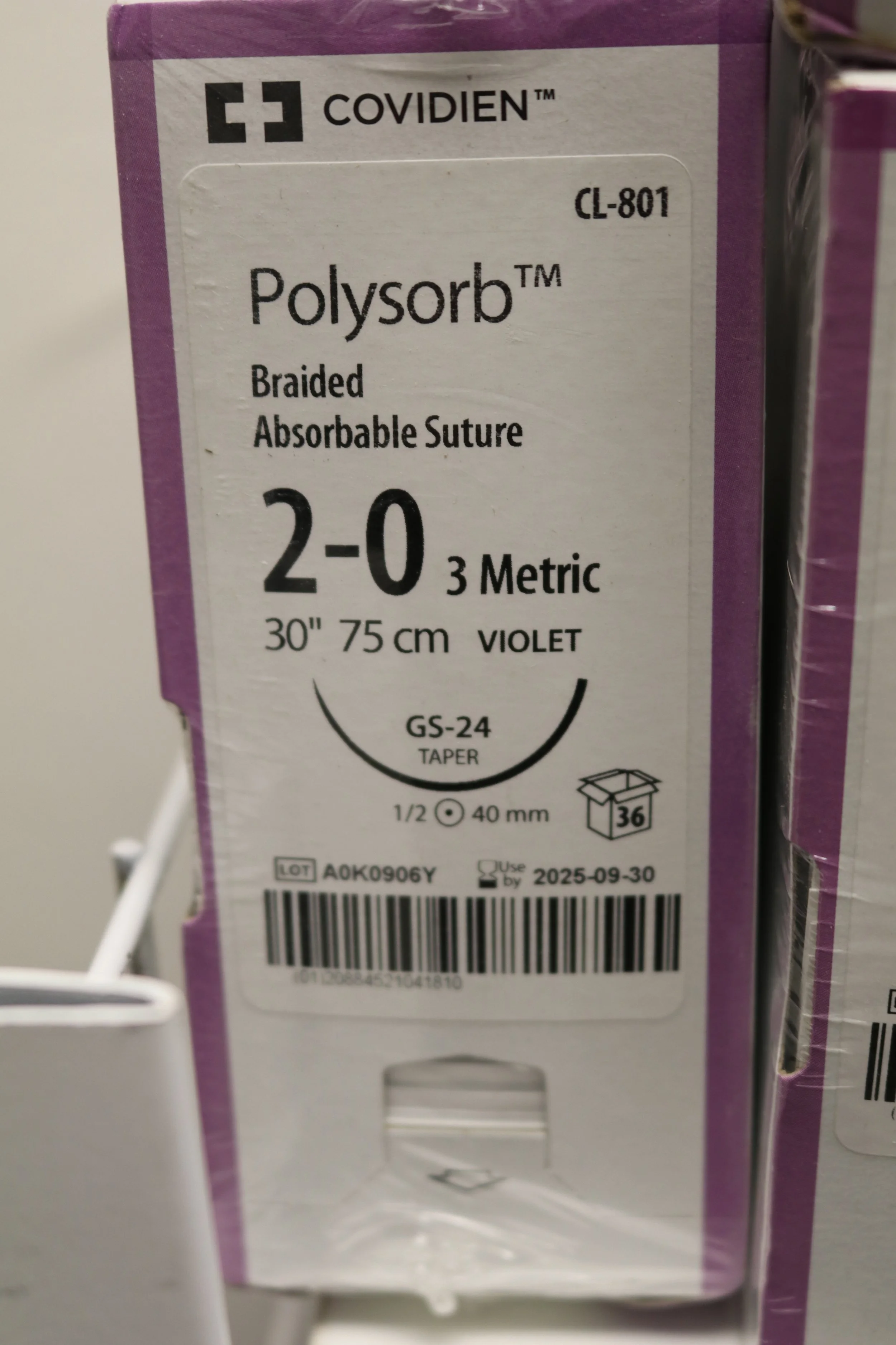 COVIDIEN | CL-801 | PACK of 36/pc | Polysorb Braided Absorbable Suture 2-0 3 Metric 30" 75cm Violet