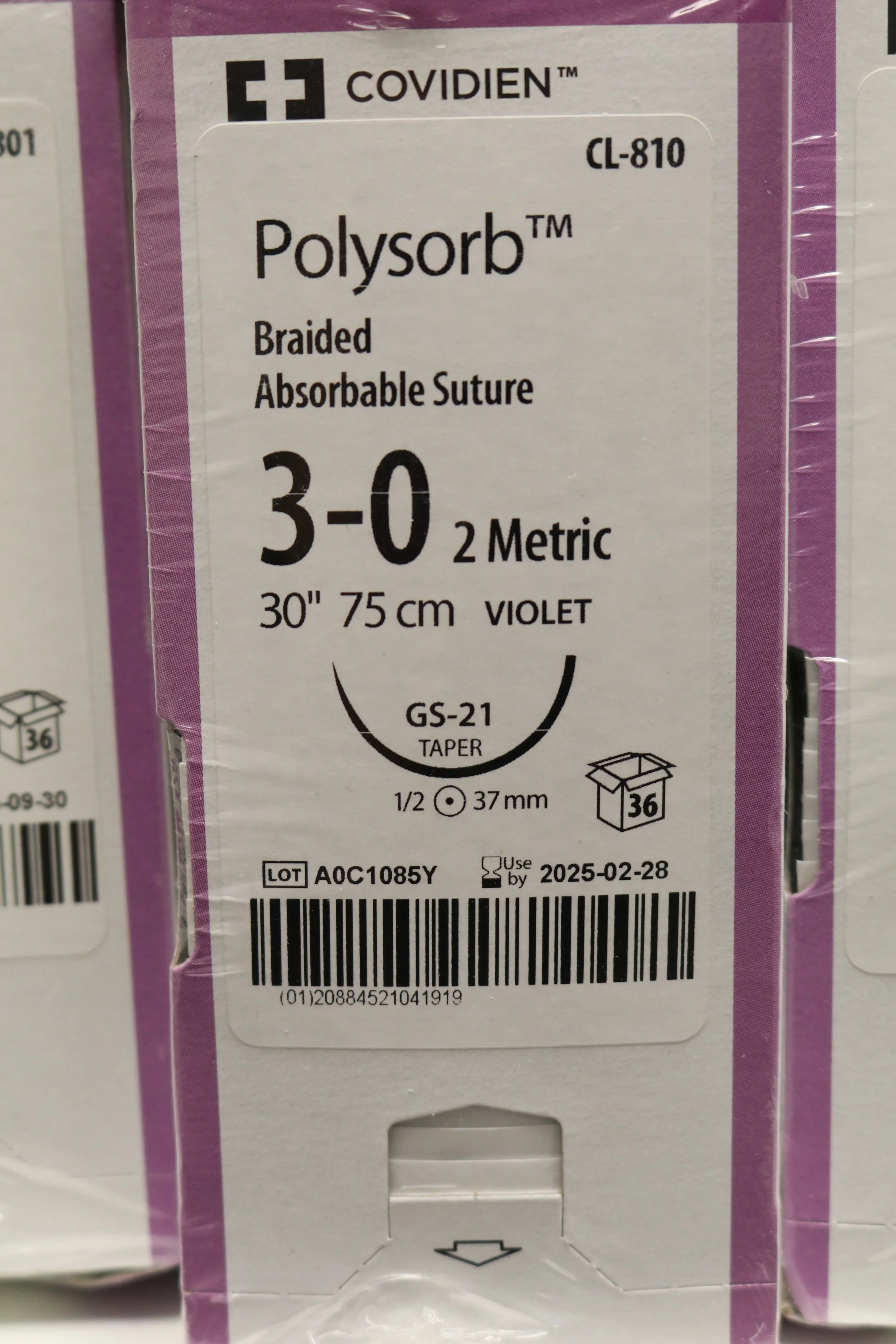 COVIDIEN | CL-810 | PACK of 36/pc | Polysorb Braided Absorbable Suture 3-0 2 Metric 30" 75cm Violet