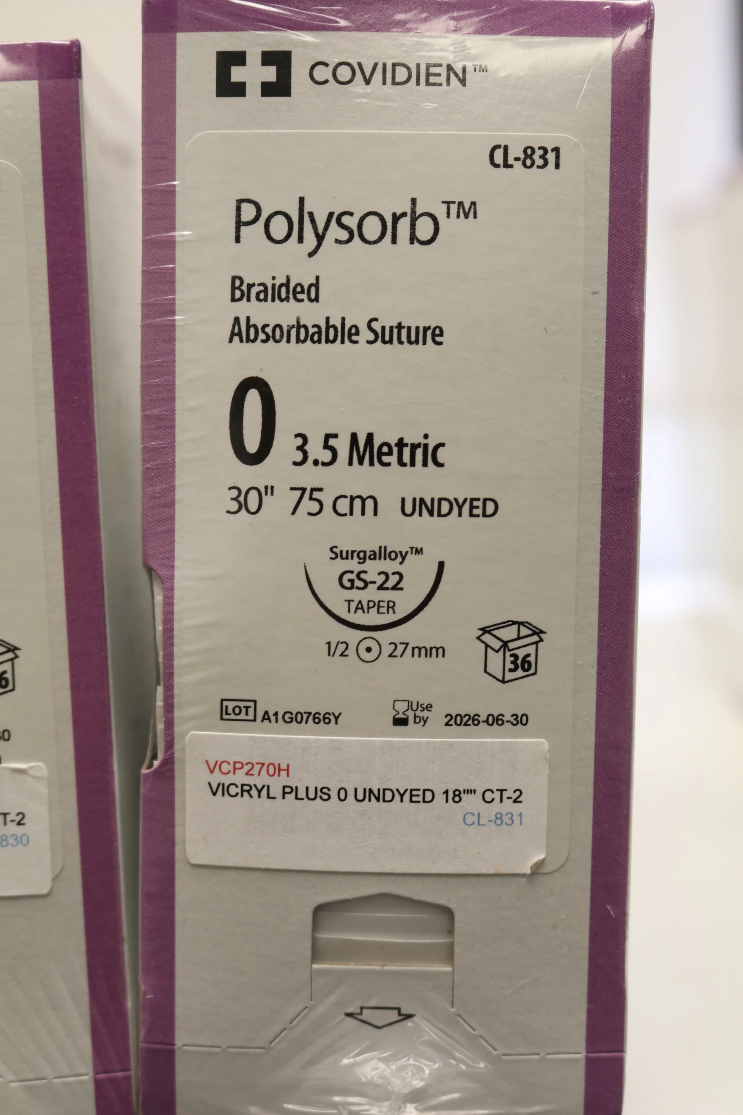 COVIDIEN | CL-831 | PACK of 36/pc | Polysorb Braided Absorbable Suture 0 3.5 Metric 30" 75cm UNDYED