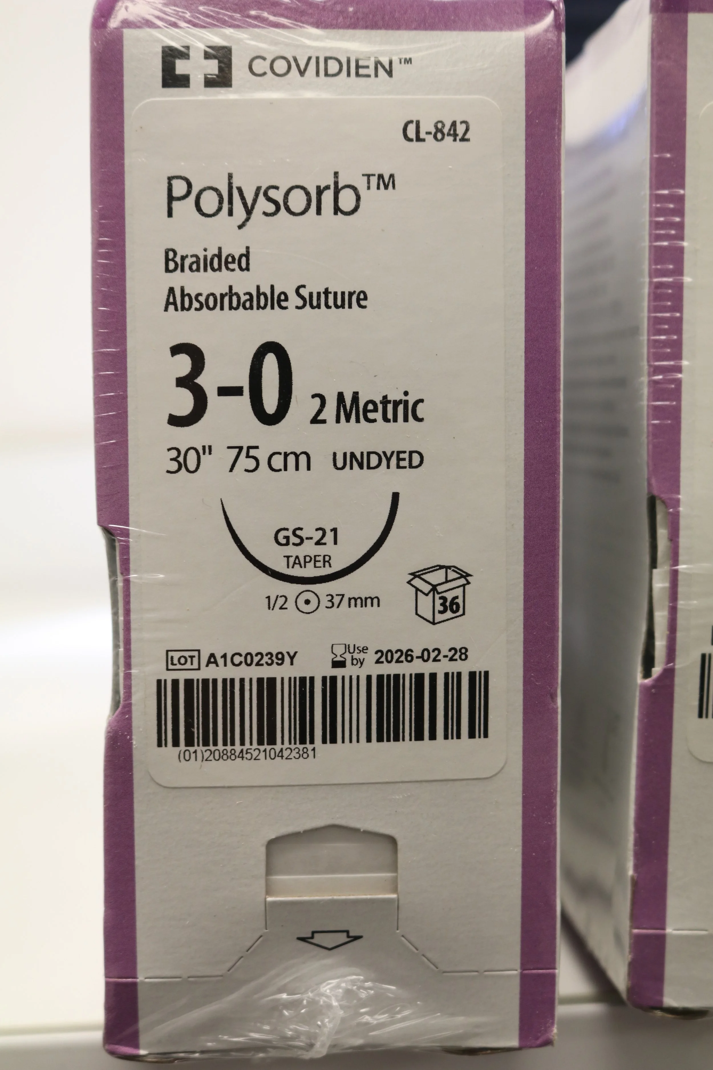 COVIDIEN | CL-842 | PACK of 36/pc | Polysorb Braided Absorbable Suture 3-0 2 Metric 30" 75cm UNDYED