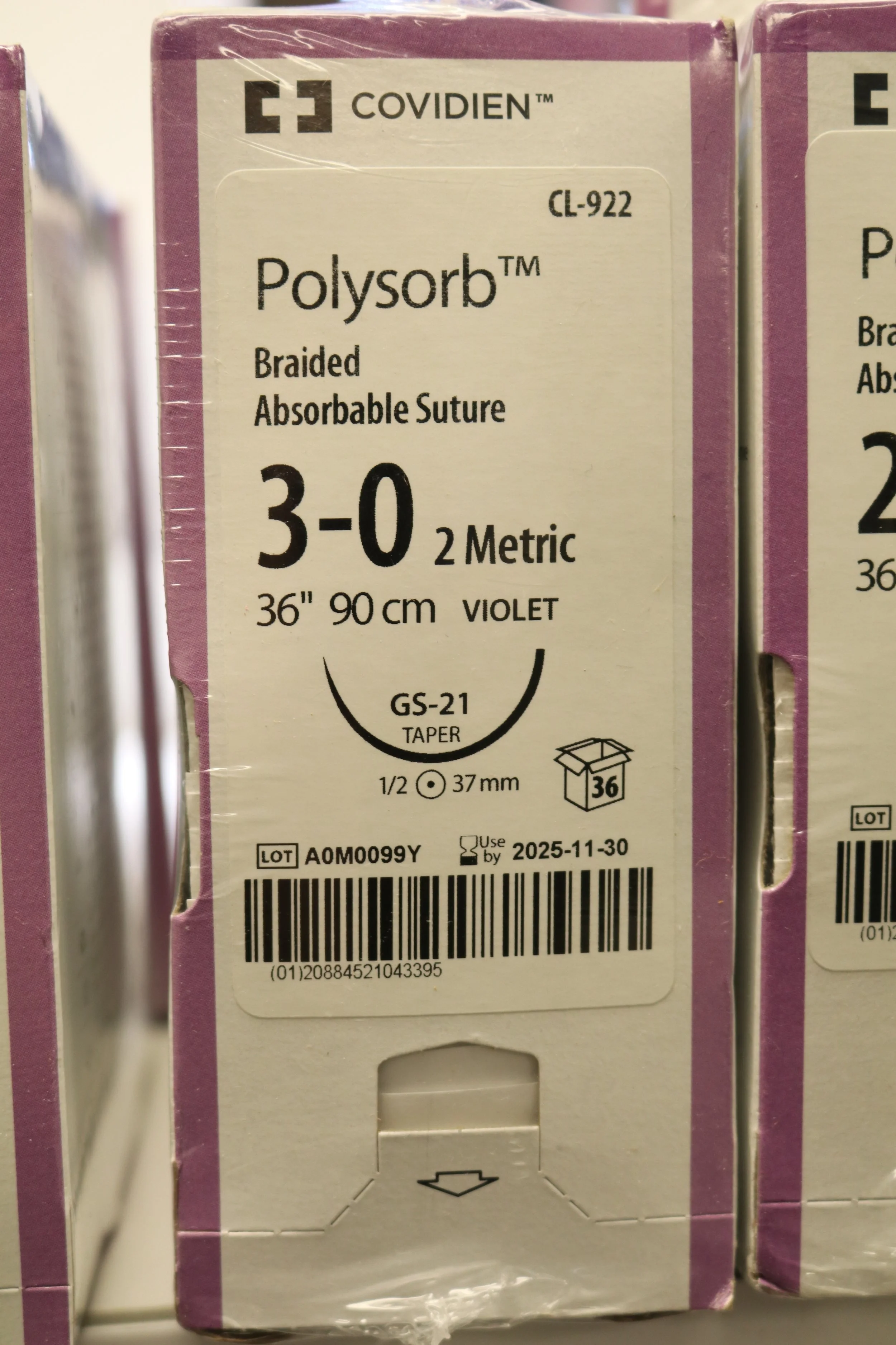 COVIDIEN | CL-922 | Box of 36 | Polysorb Braided Absorbable Suture 3-0 2 Metric 36" 90cm UNDYED