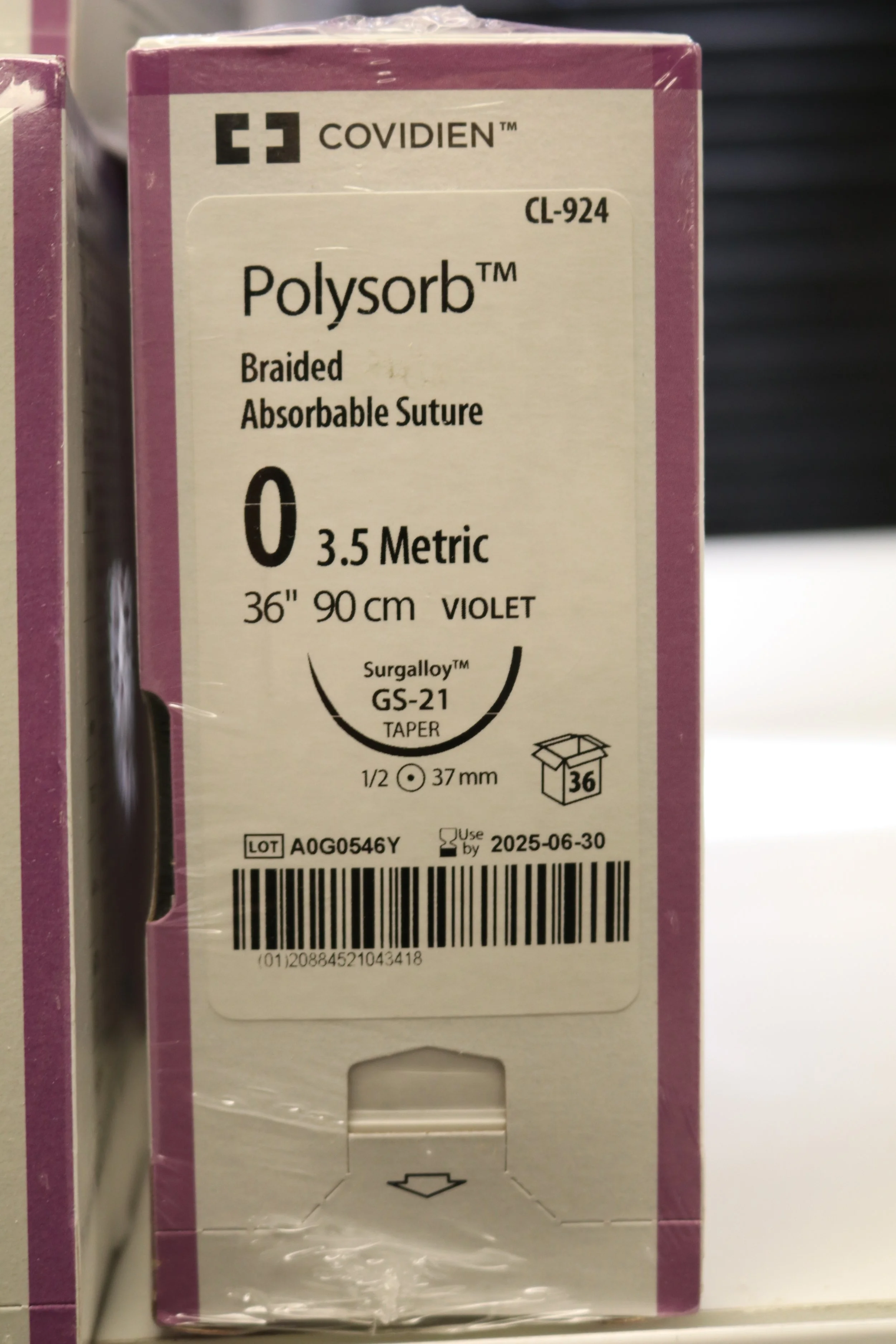 COVIDIEN | CL-924 | PACK of 36/pc | Polysorb Braided Absorbable Suture 0 3.5 Metric 36" 90cm VIOLET