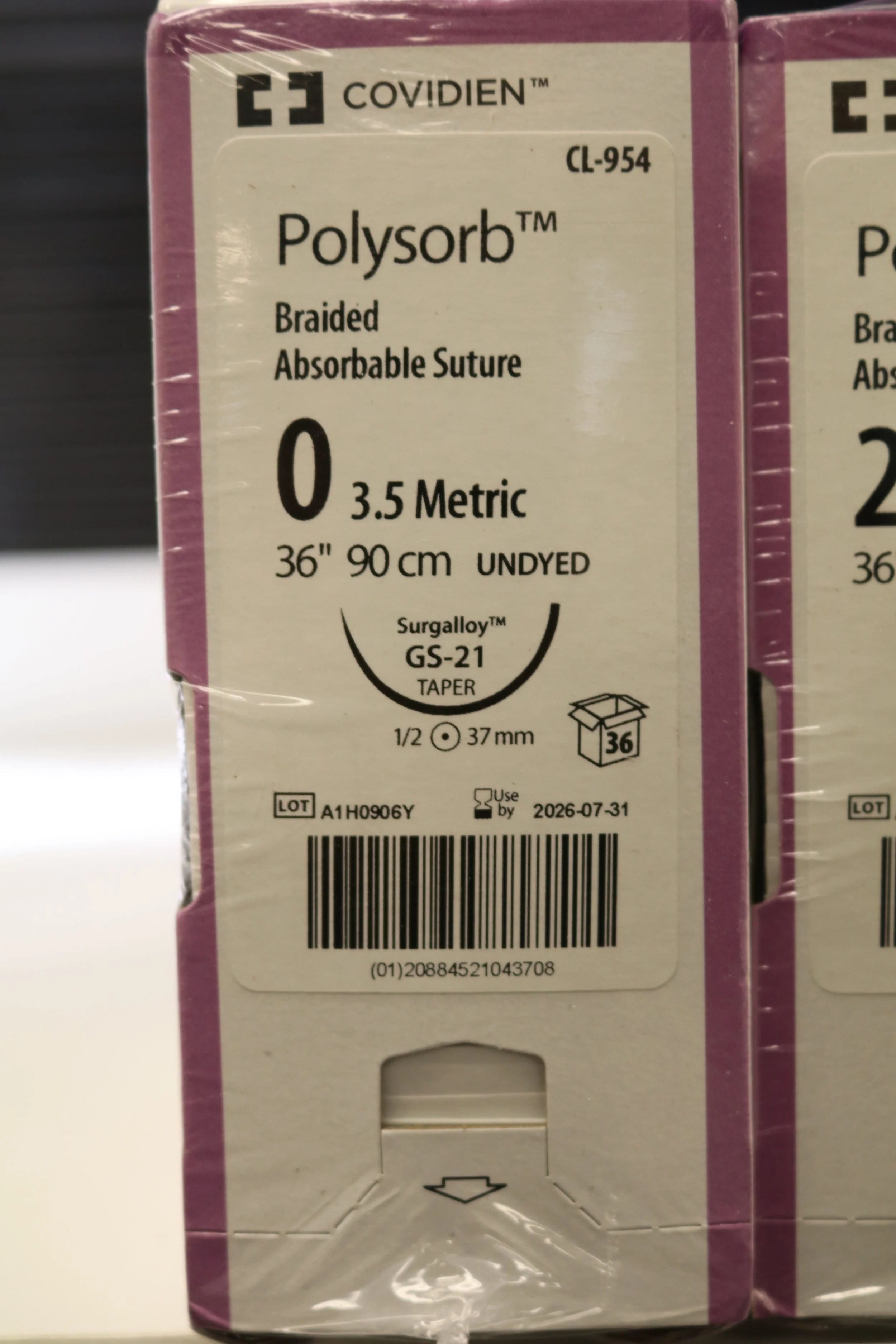 COVIDIEN | CL-954 | PACK of 36/pc | Polysorb Braided Absorbable Suture 0 3.5 Metric 36" 90cm UNDYED