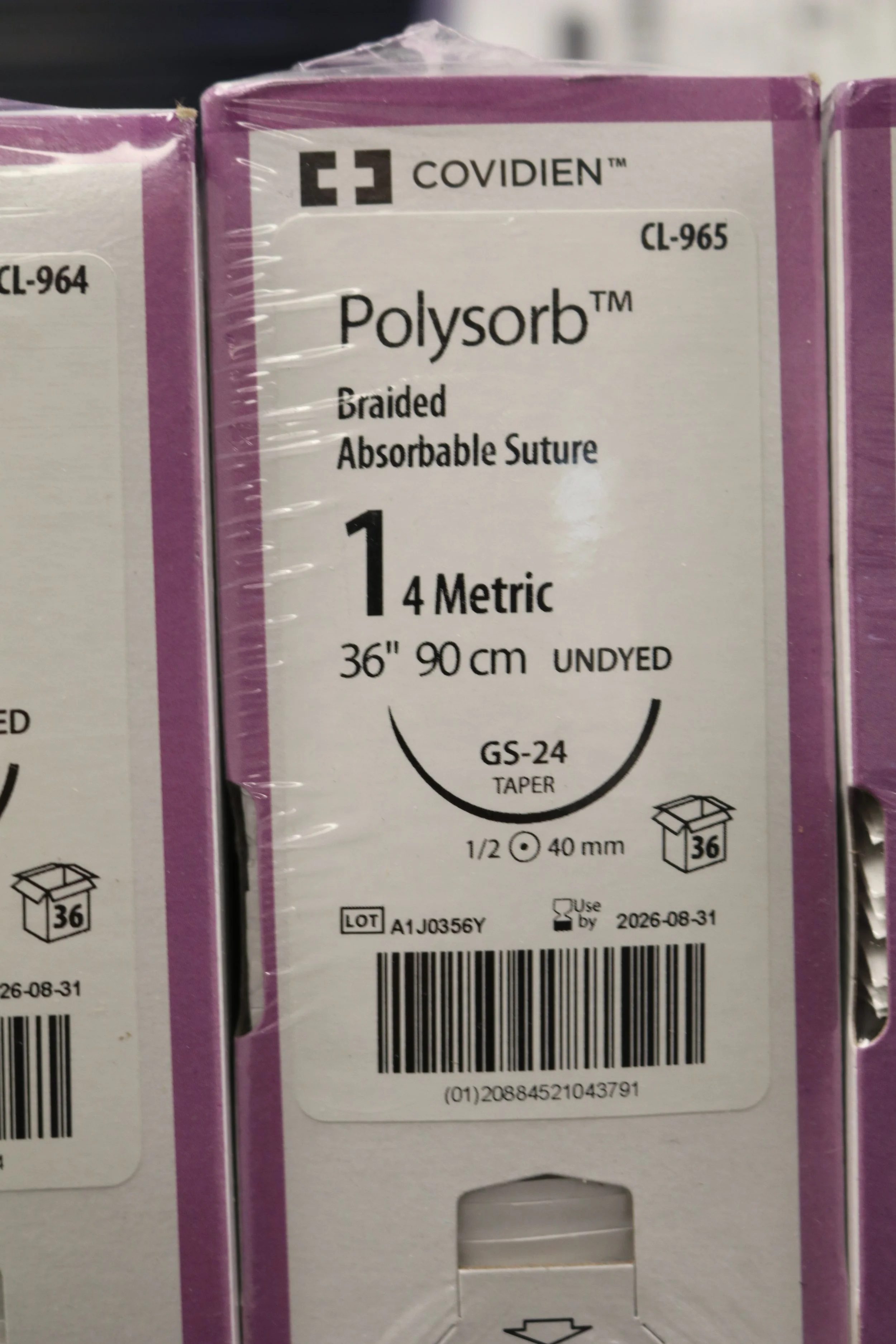 COVIDIEN | CL-965 | PACK of 36/pc | Polysorb Braided Absorbable Suture 1 4 Metric 36" 90cm UNDYED