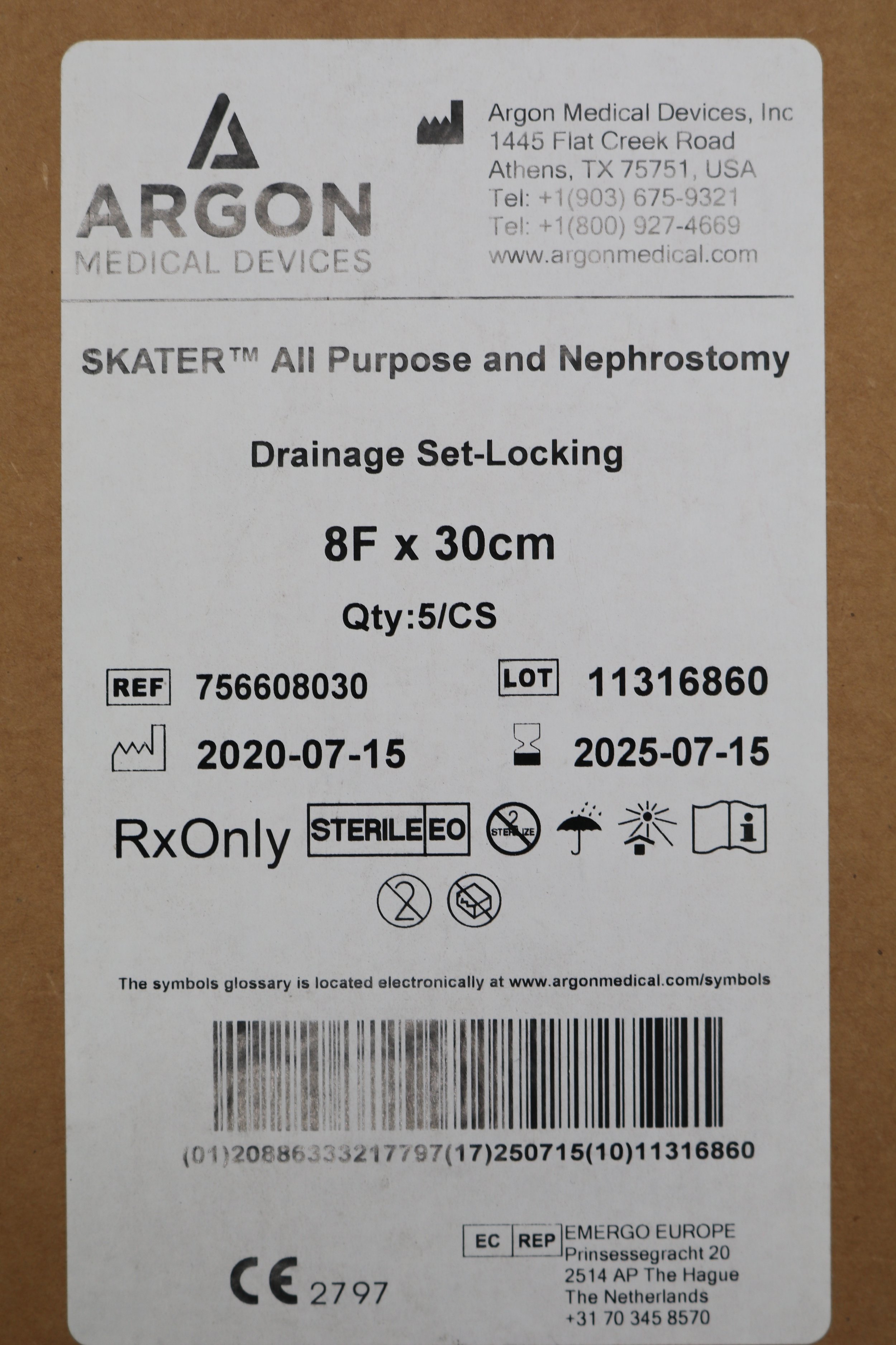 Argon | 756608030 | Box of 5 | SKATER All Purpose and Nephrostomy Drainage Set-Locking 8F x 30cm