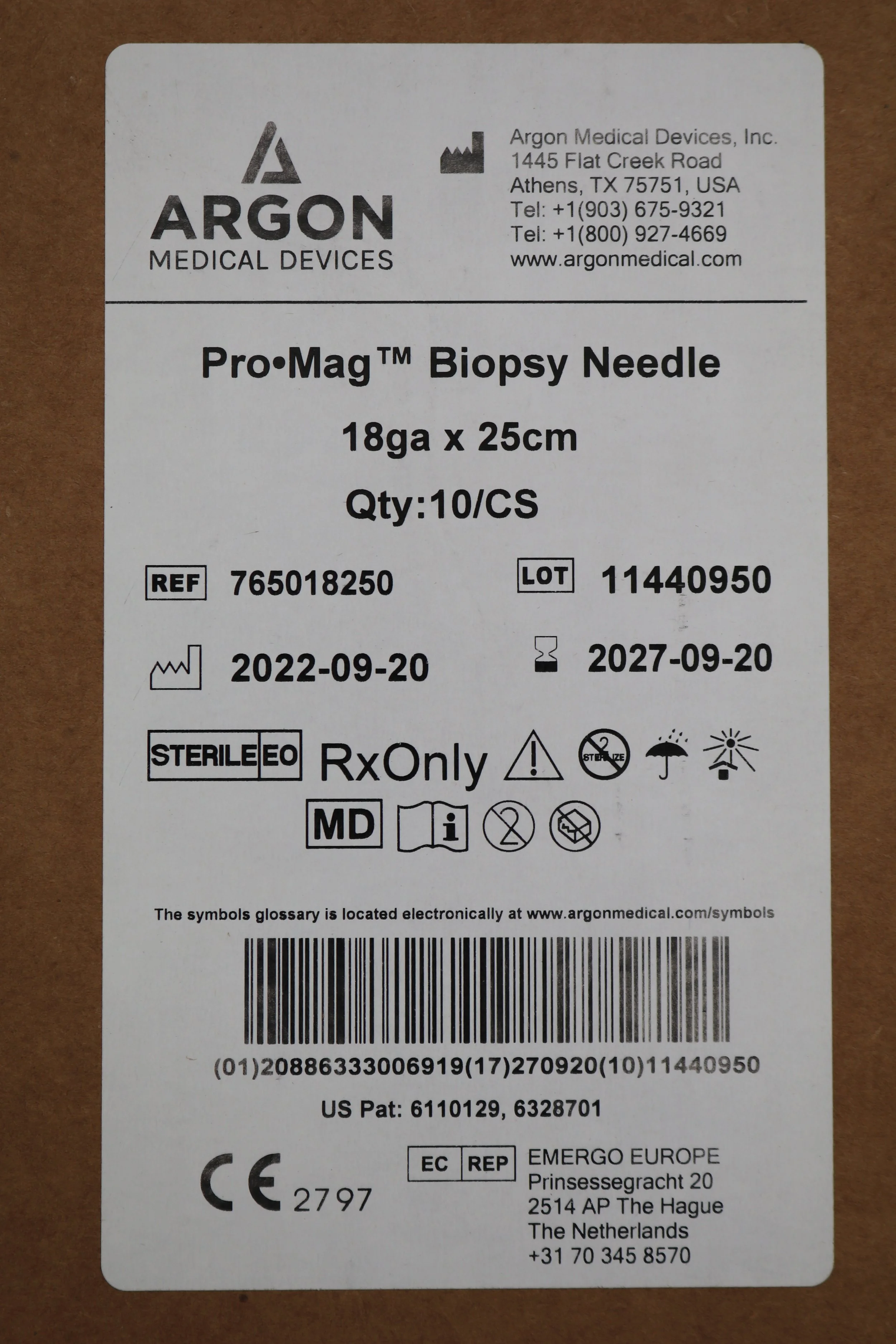 Argon Medical | 765018250 | Box of 10 | ProMag Biopsy Needle 18ga x 25cm