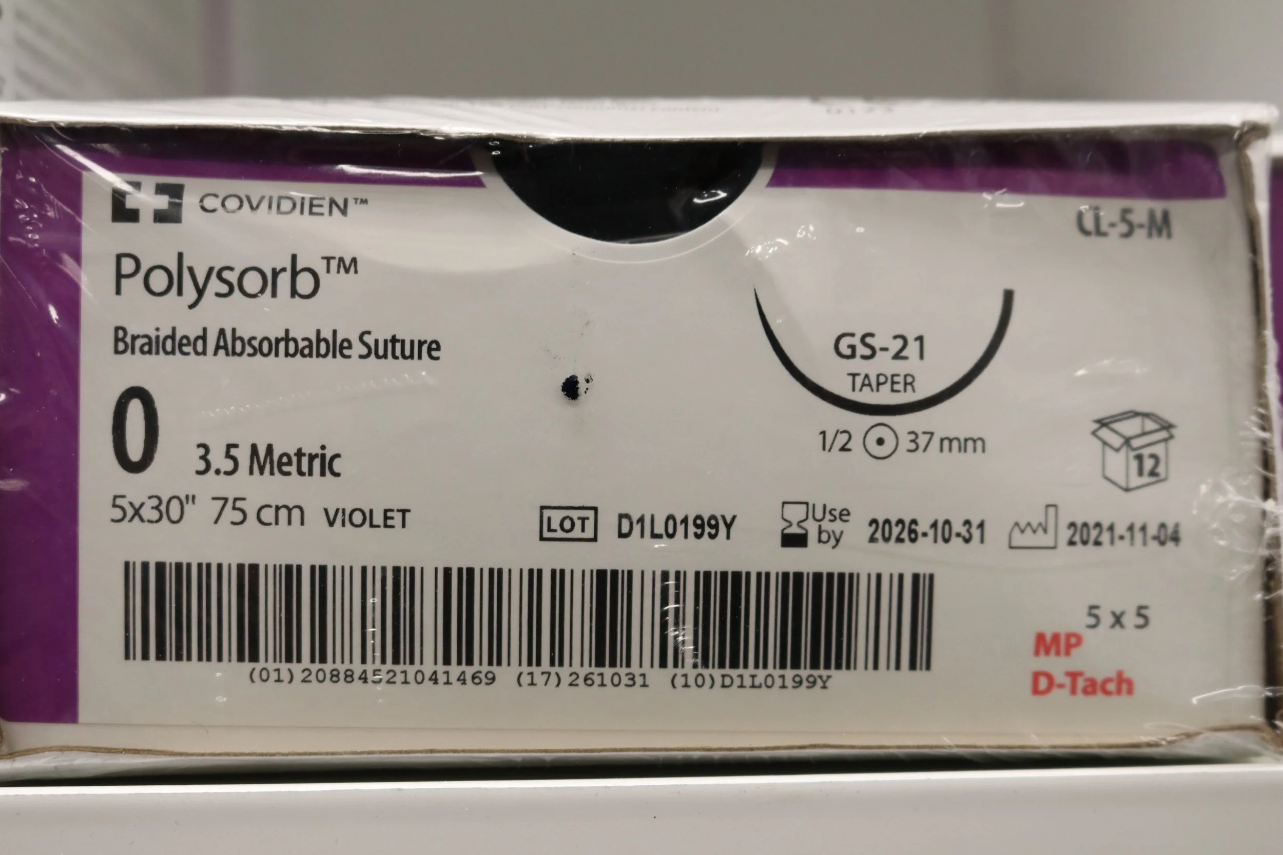 COVIDIEN | CL-5-M | IN-DATE | PACK of 12 | Polysorb Braided Absorbable Suture 0 3.5 Metric 5x30" 75cm VIOLET