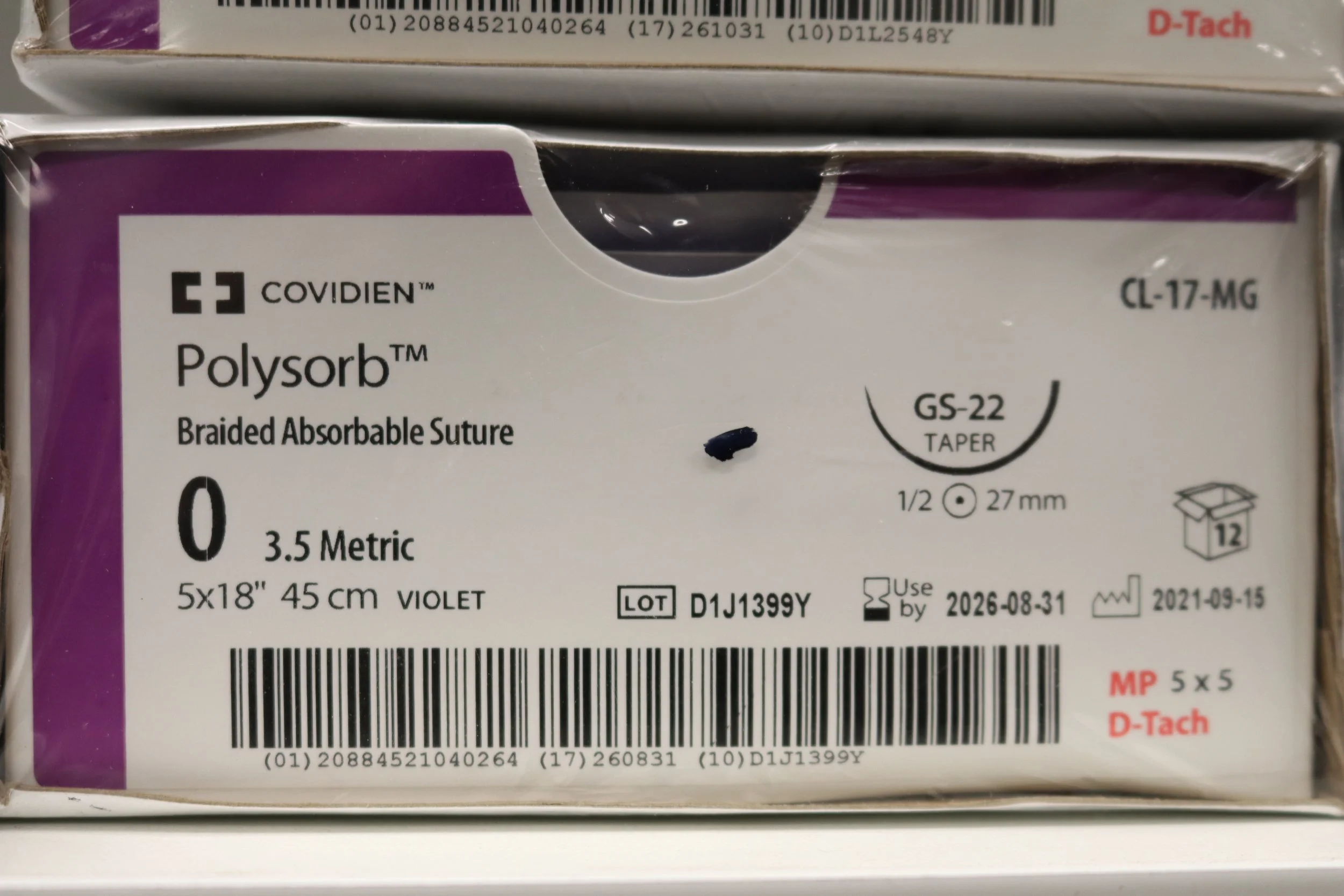 COVIDIEN | CL-17-MG | PACK of 12/pc | Polysorb Braided Absorbable Suture 0 3.5 Metric 5x18" 45cm VIOLET