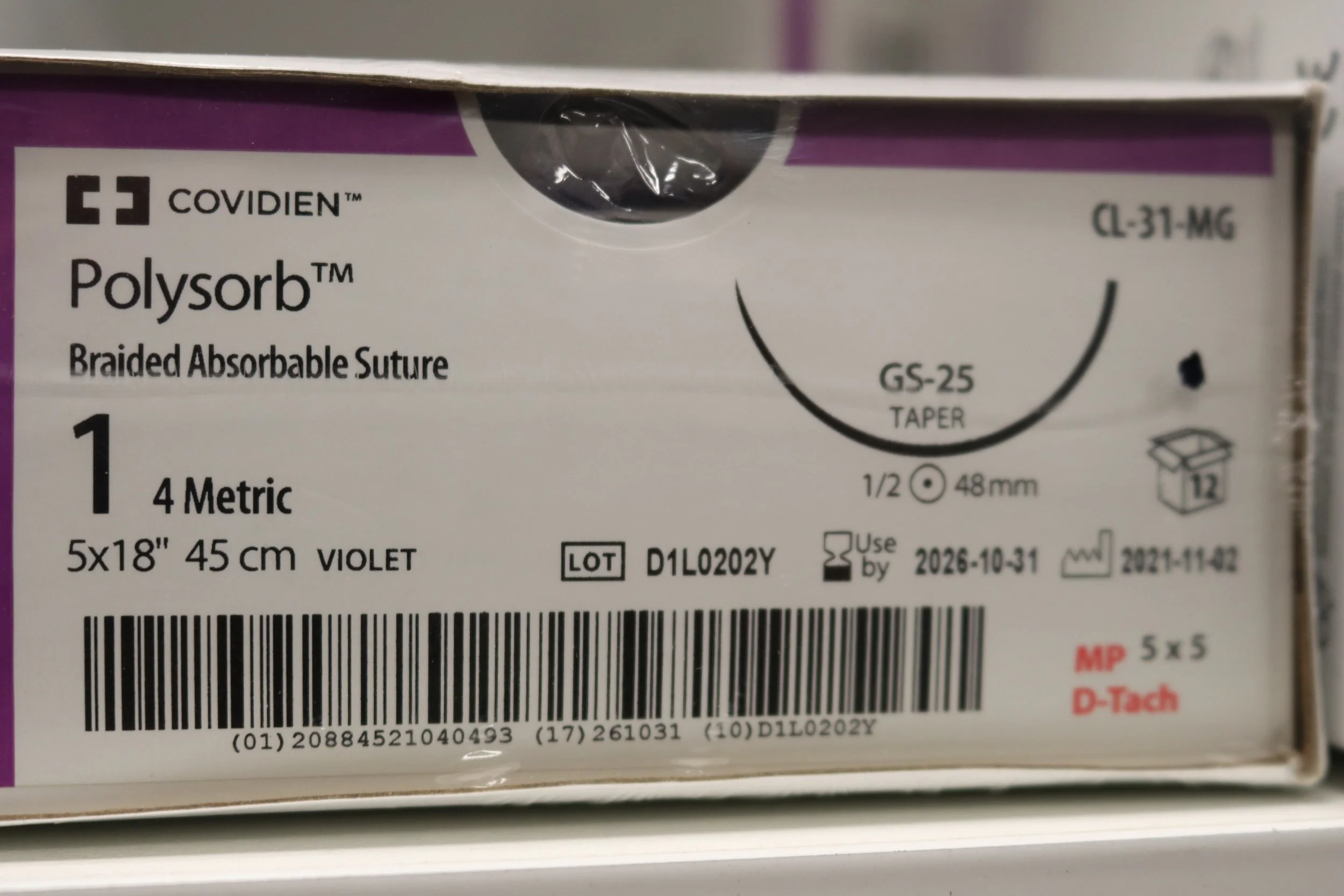 COVIDIEN | CL-31-MG | PACK of 12/pc | Polysorb Braided Absorbable Suture 1 4 Metric 5x18" 45cm VIOLET