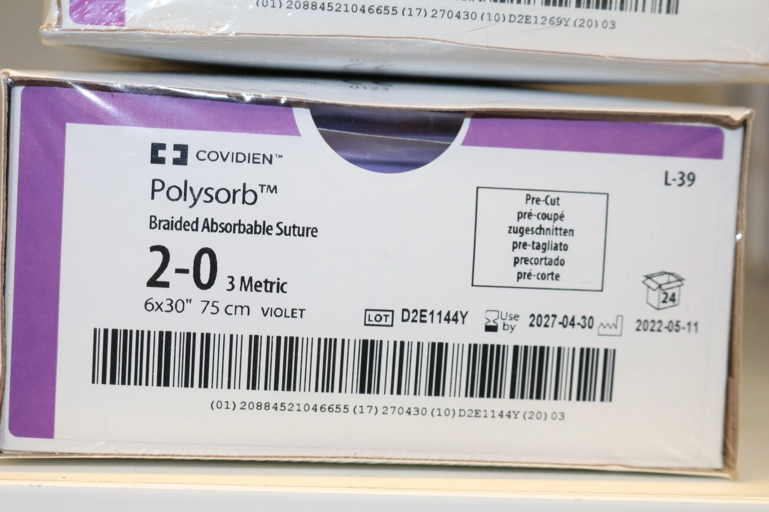 COVIDIEN | L-39 | PACK of 24/pc | Polysorb Braided Absorbable Suture 2-0 3 Metric 6x30" 75cm VIOLET