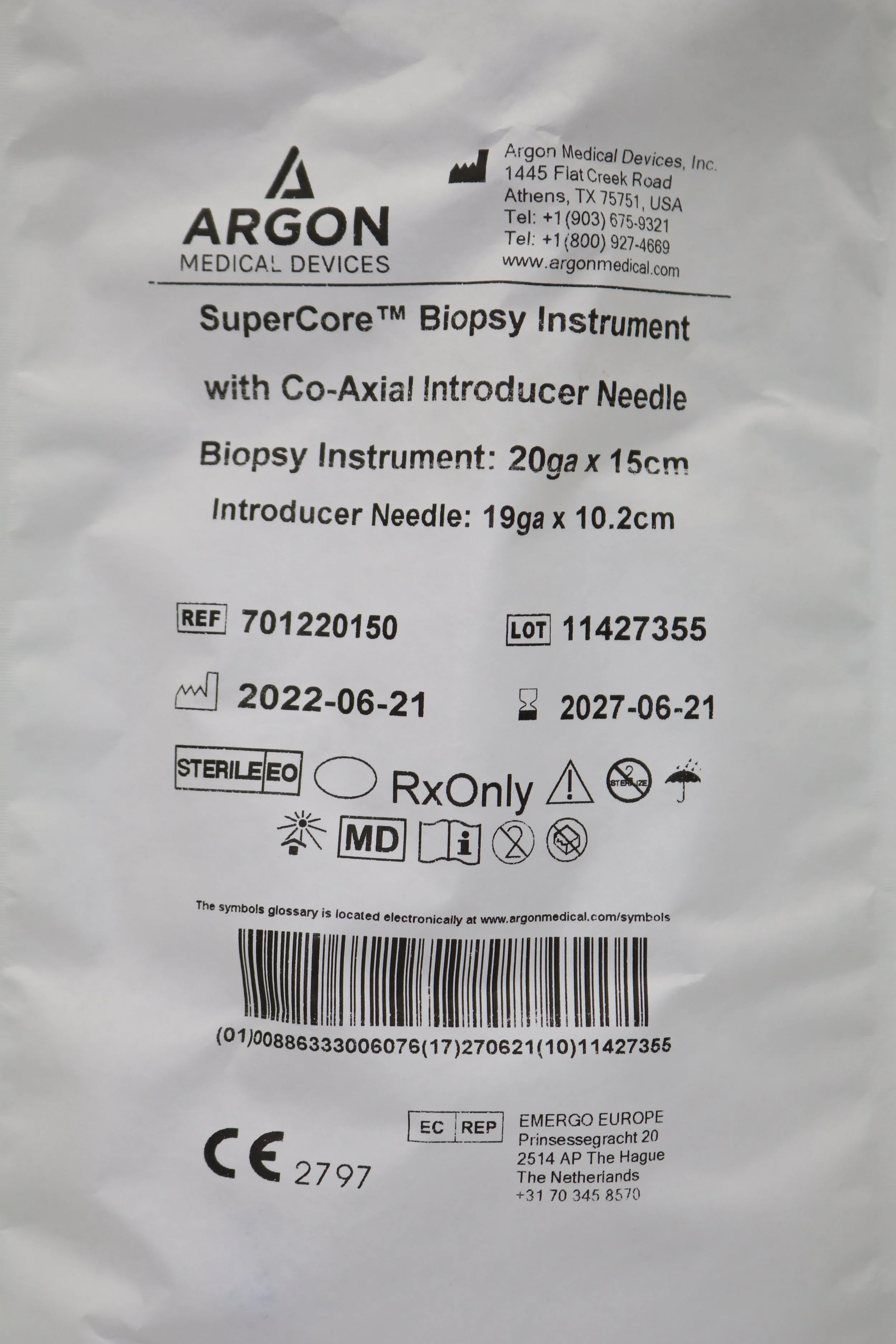 Argon | 701220150 | SuperCore Biopsy Instrument with Co-Axial Introducer Needle