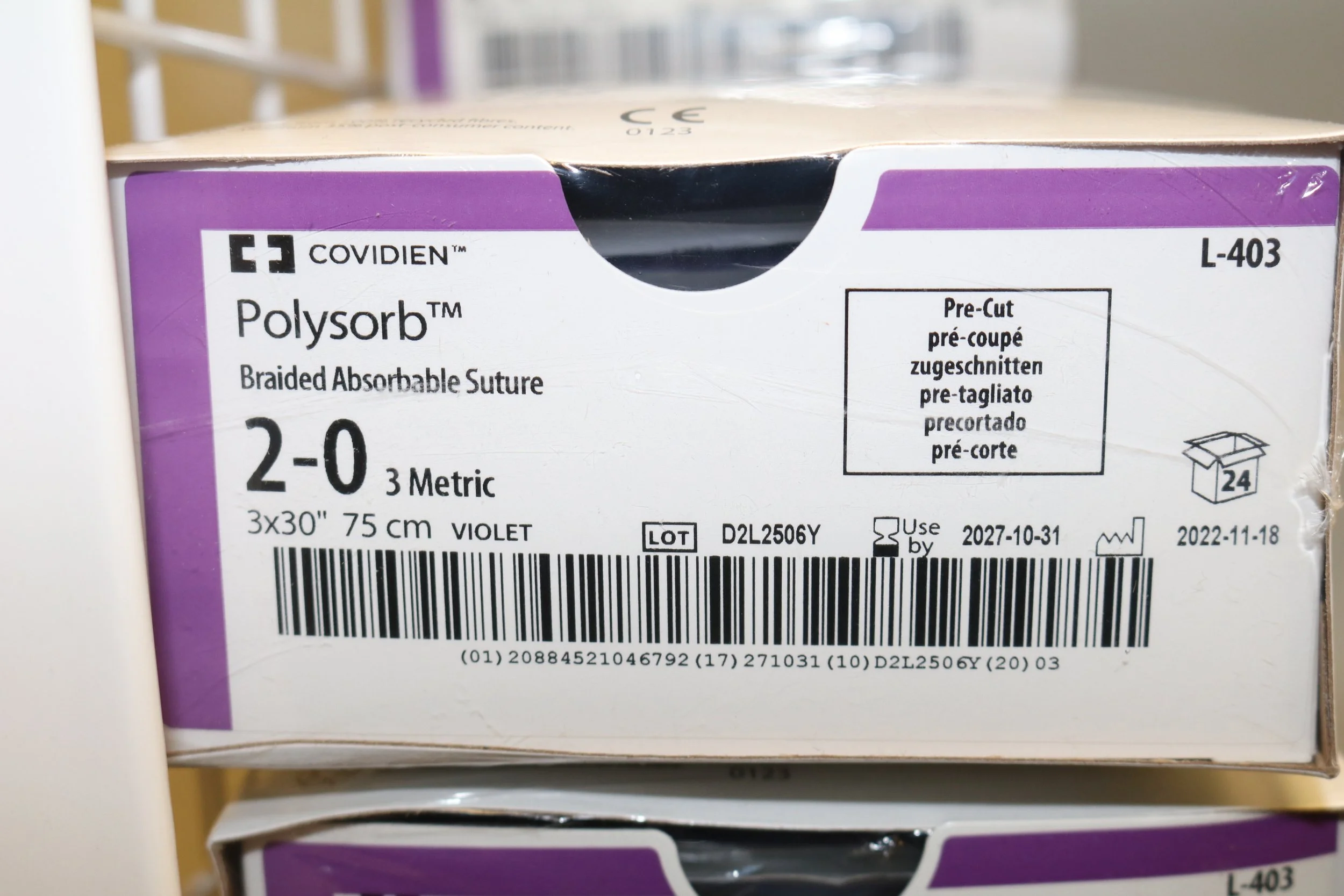 COVIDIEN | L-403 | IN-DATE | BOX OF 24 | Polysorb Braided Absorbable Suture 2-0 3 Metric 3x30" 75cm VIOLET