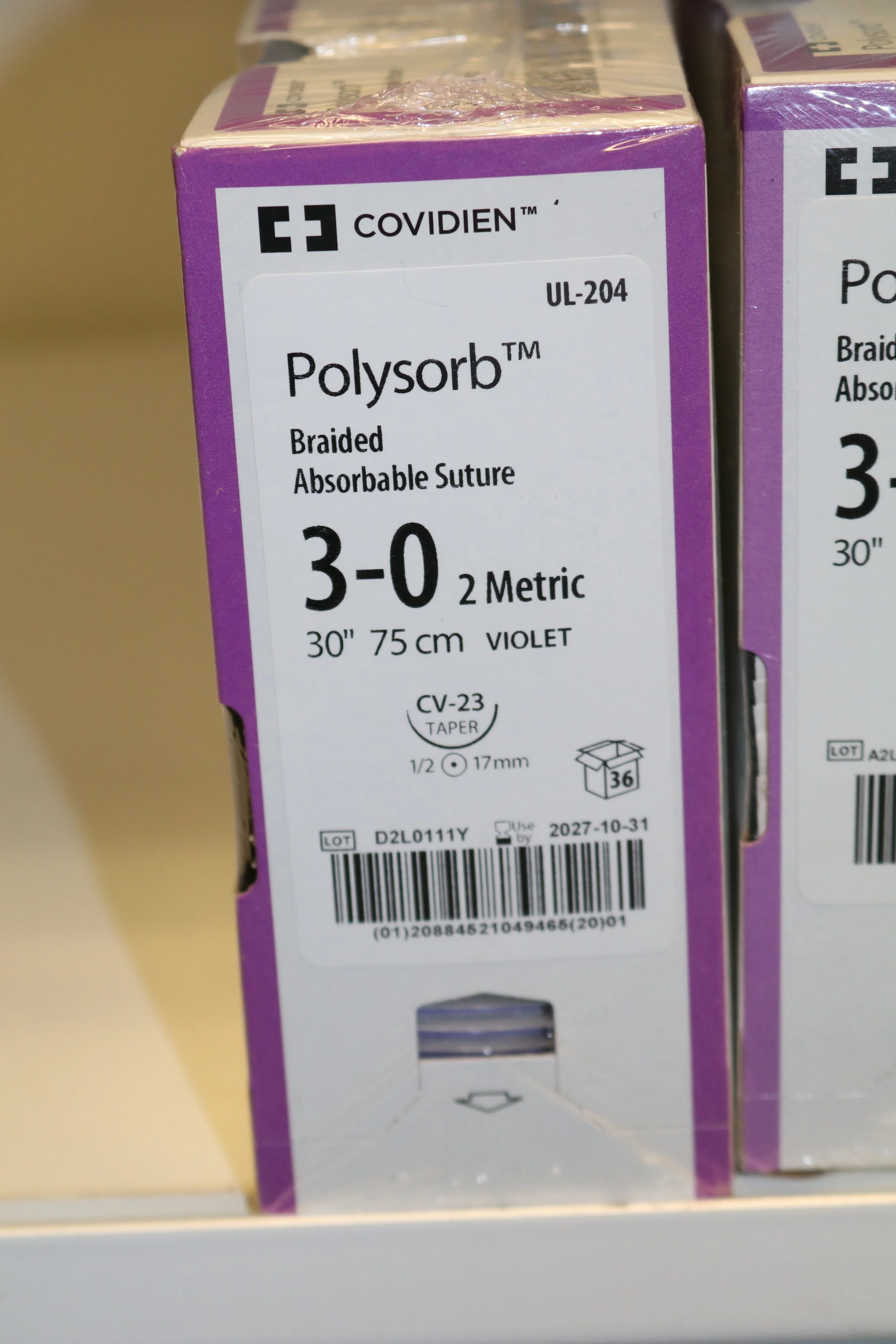 COVIDIEN | UL-204 | PACK of 36/pc | Polysorb Braided Absorbable Suture 3-0 2 Metric 30" 75cm VIOLET