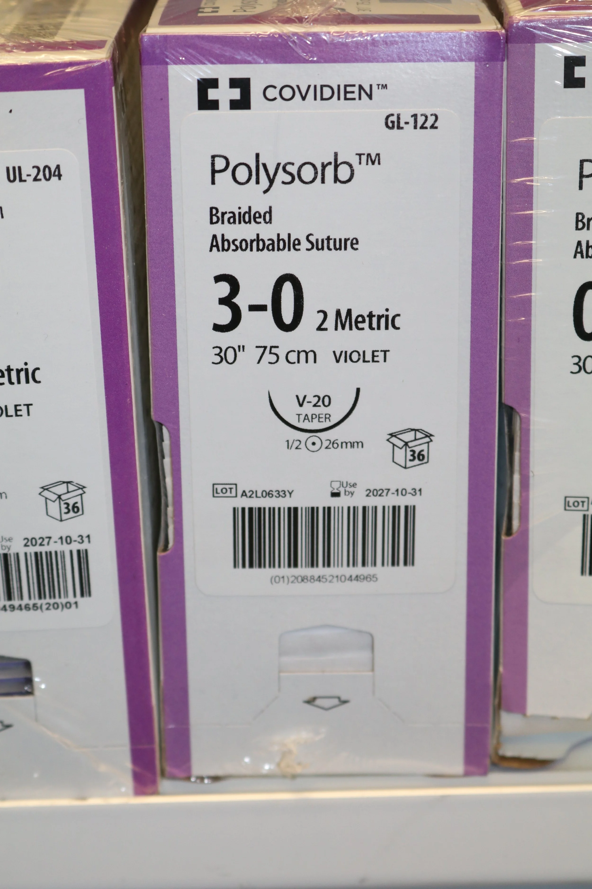 COVIDIEN | GL-122 | PACK of 36/pc | Polysorb Braided Absorbable Suture 3-0 2 Metric 30" 75cm VIOLET