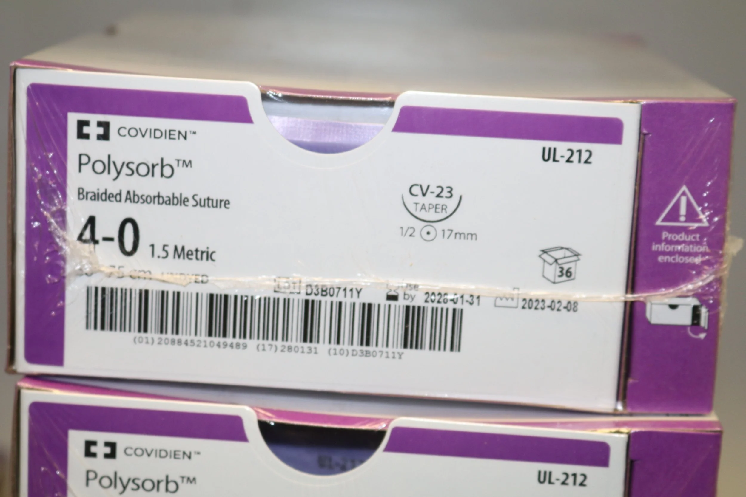 COVIDIEN | UL-212 | IN-DATE | BOX OF 36 | Polysorb Braided Absorbable Suture 4-0 1.5 Metric 30" 75cm UNDYED