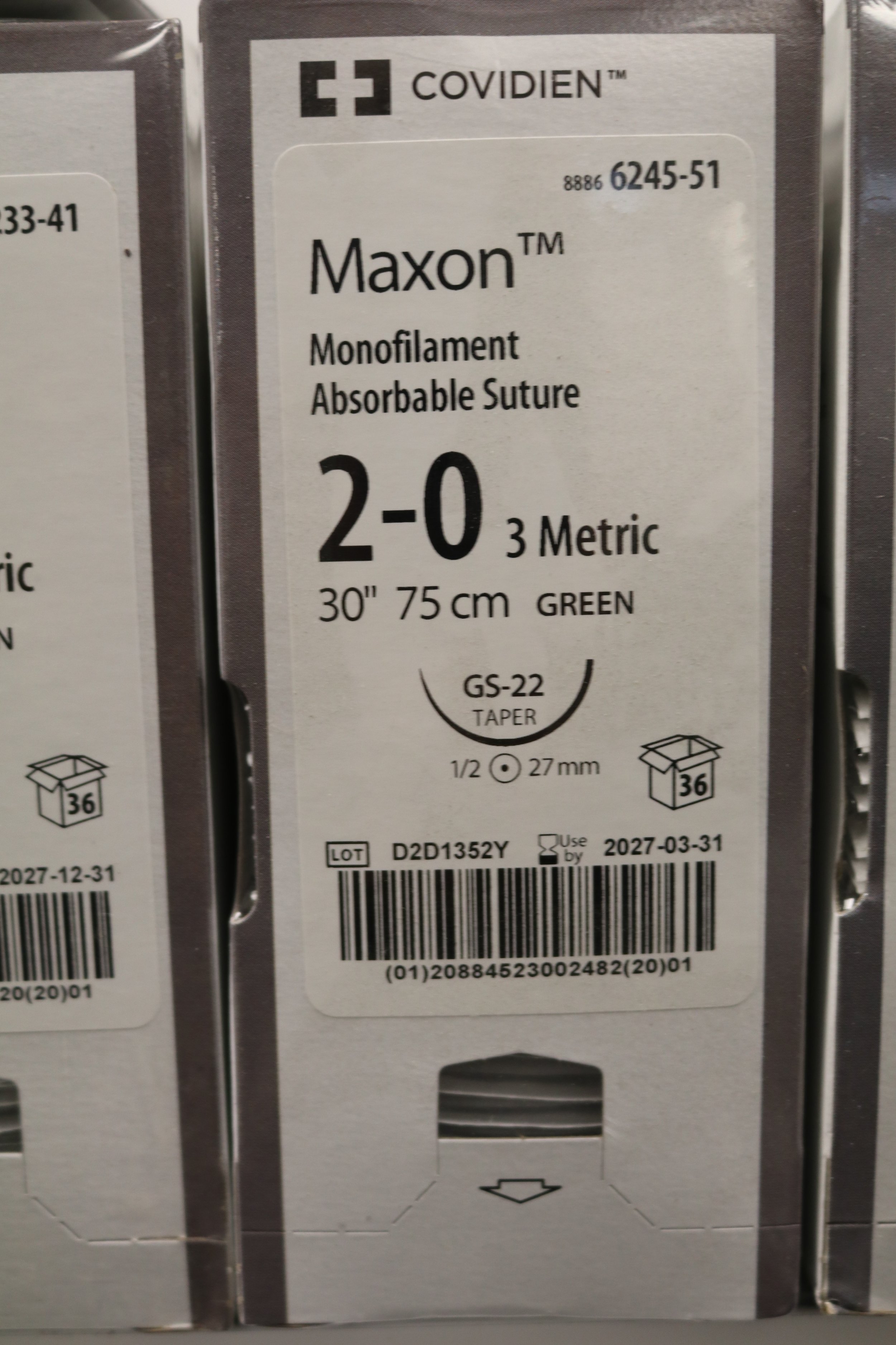 COVIDIEN | 6245-51 | PACK of 36/pc | Monofilament Absorbable Suture 2-0 3 Metric 30" 75cm GREEN