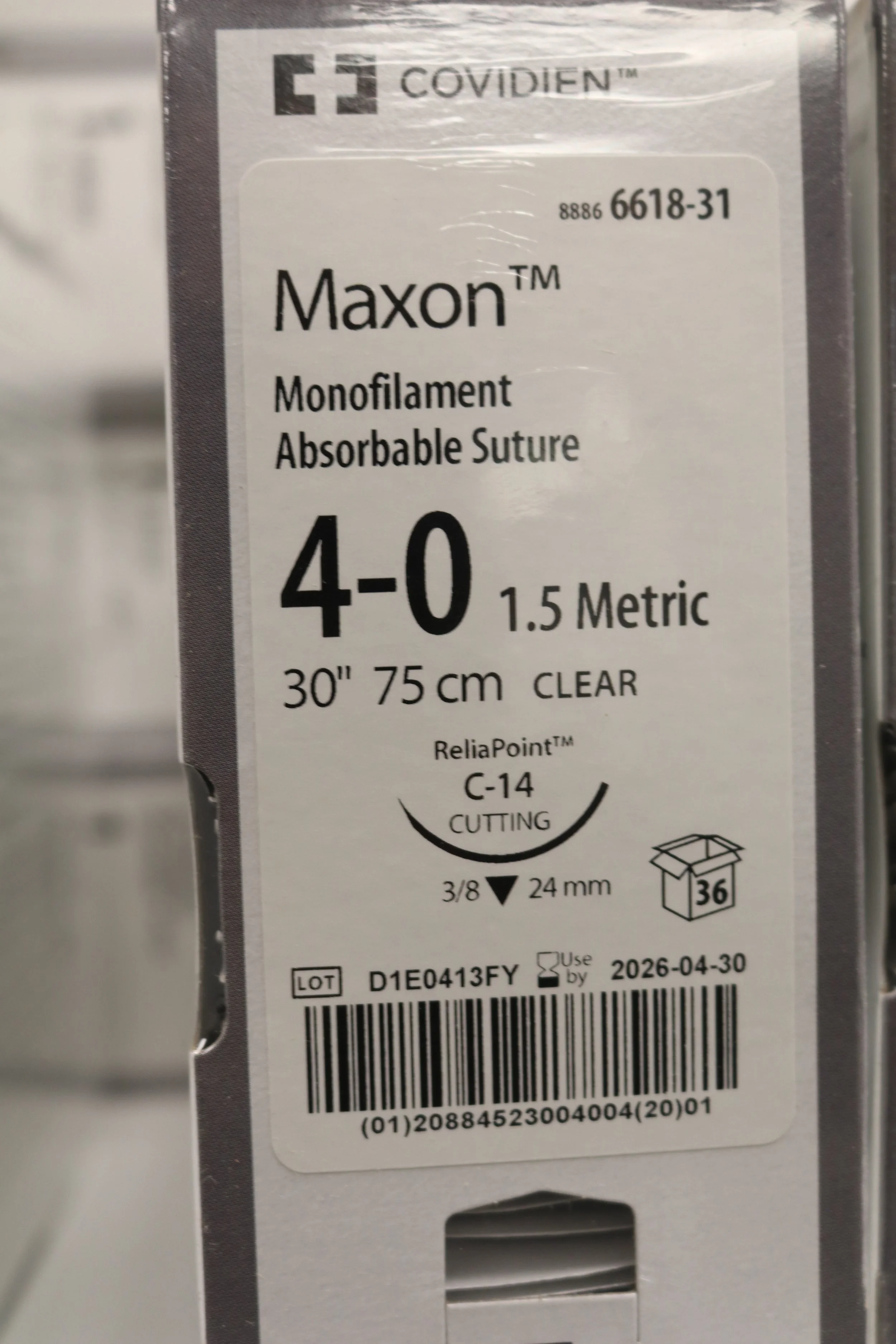 COVIDIEN | 6618-31 | PACK of 36/pc | Monofilament Absorbable Suture 4-0 1.5 Metric 30" 75cm GREEN