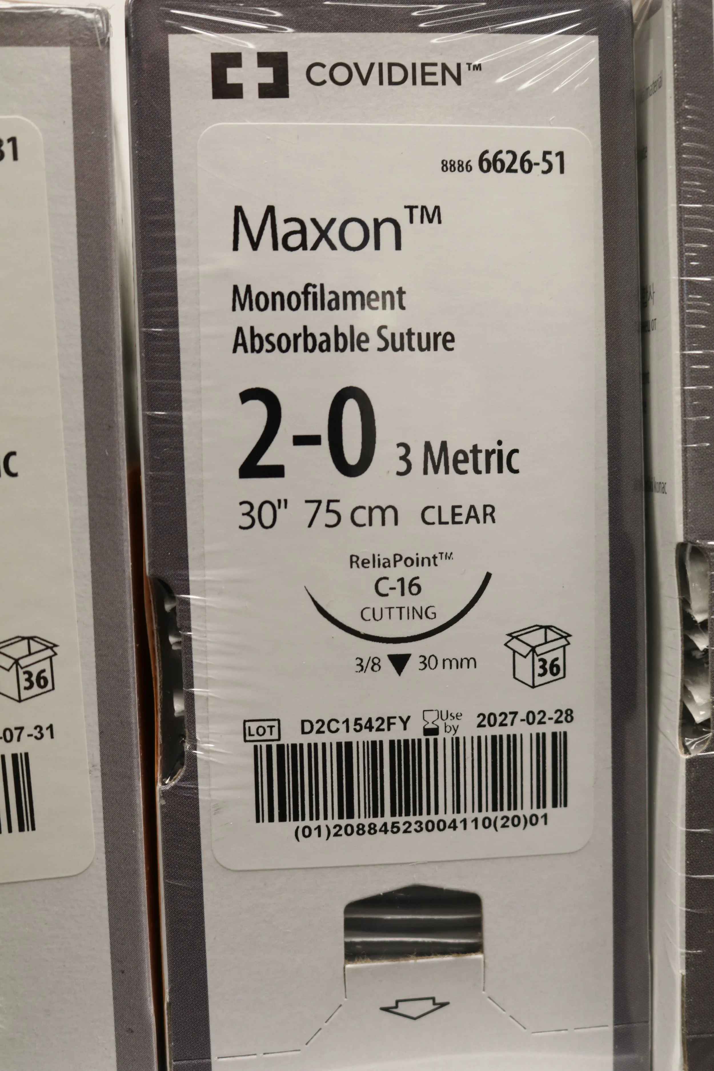 COVIDIEN | 6626-51 | PACK of 36/pc | Monofilament Absorbable Suture 2-0 3 Metric 30" 75cm CLEAR