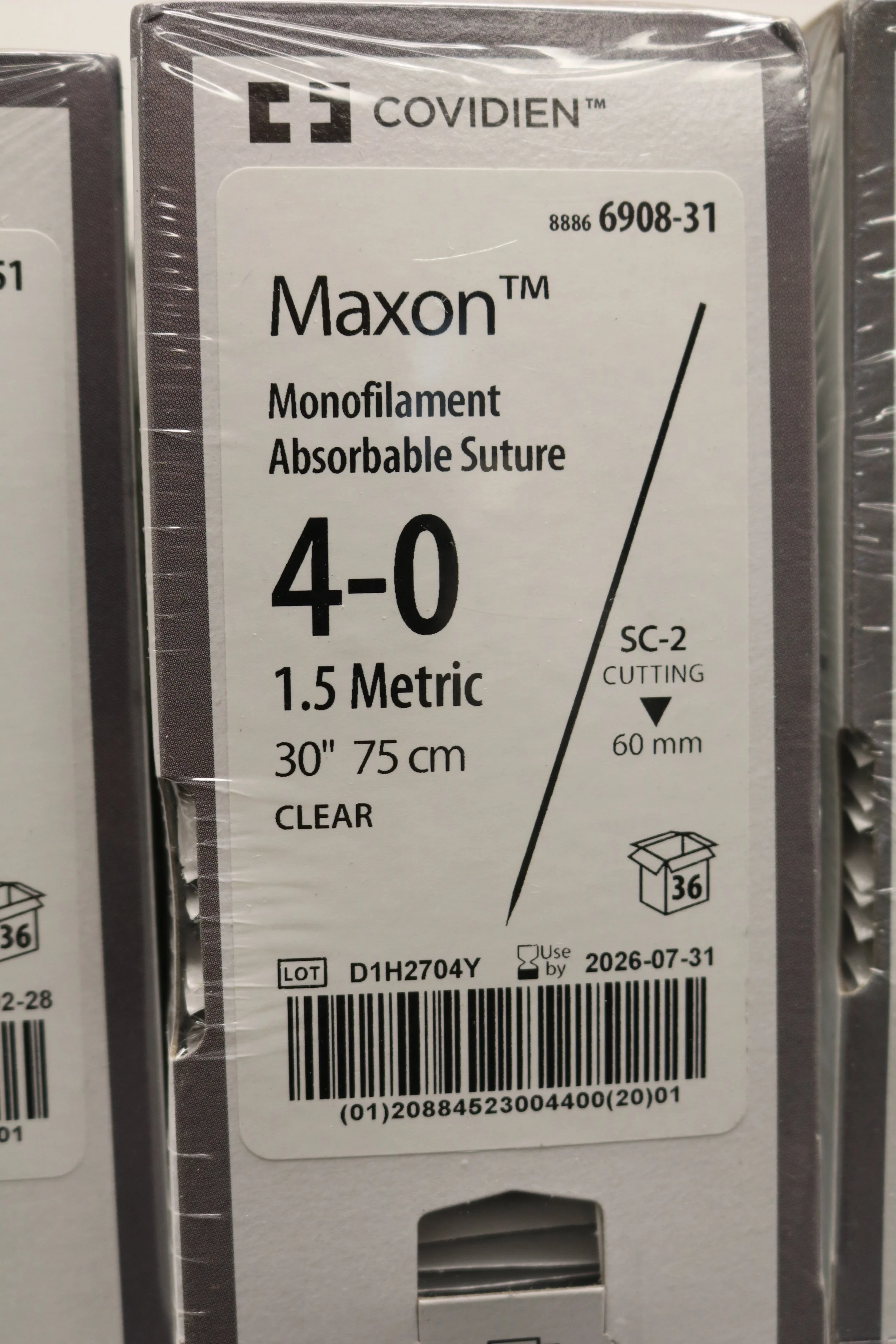 COVIDIEN | 6908-31 | PACK of 36/pc | Monofilament Absorbable Suture 4-0 1.5 Metric 30" 75cm CLEAR