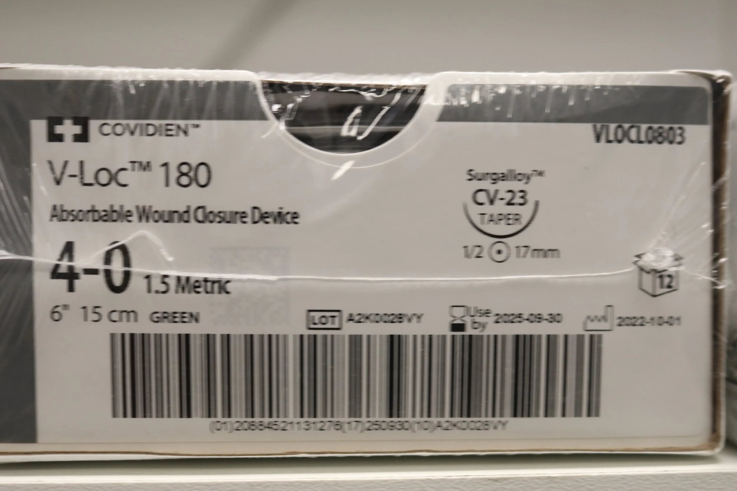 COVIDIEN | VLOCL0803 | PACK of 12/pc | V-LOC 180 Absorbable Wound Closure Device 4-0 1.5 Metric 6" 15cm GREEN VLOC0803