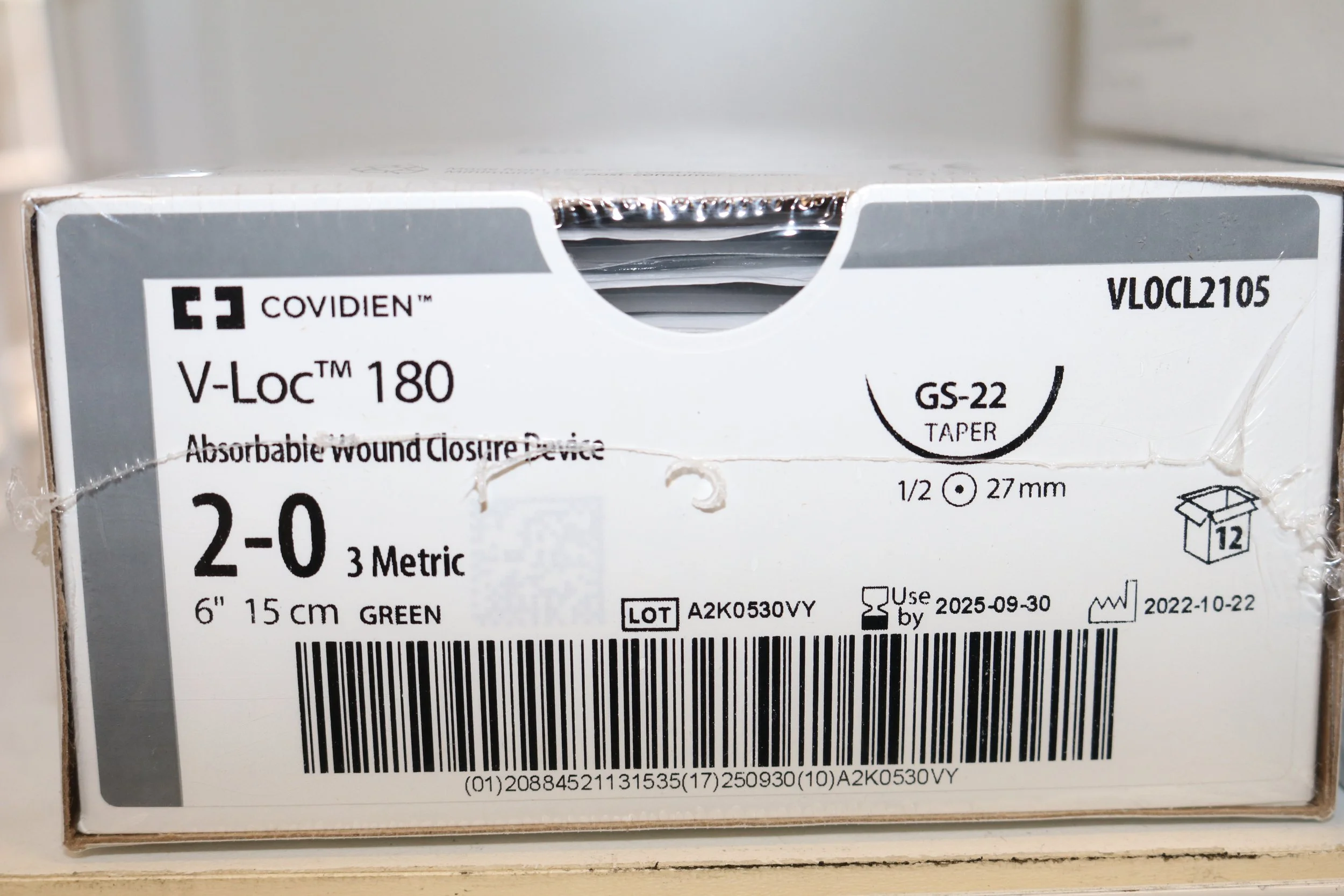 COVIDIEN | VLOCL2105 | PACK of 12/pc | V-LOC 180 Absorbable Wound Closure Device 2-0 3 Metric 6" 15cm GREEN VLOC2105
