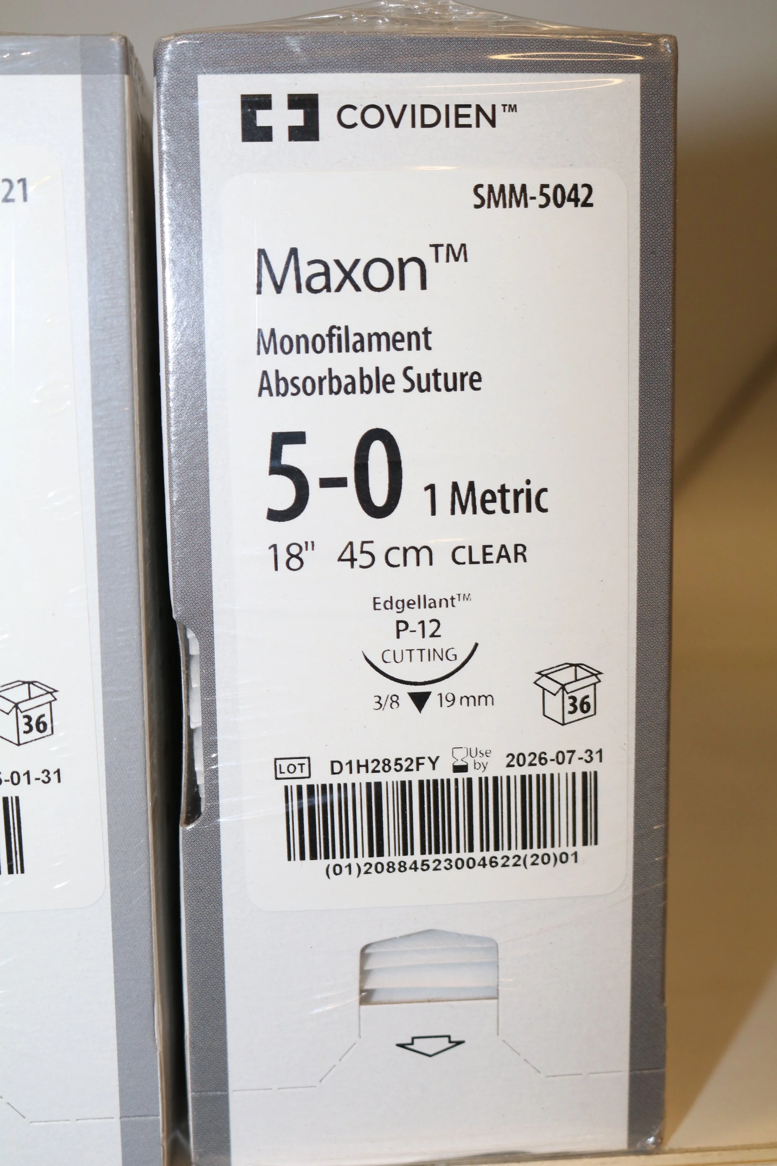 COVIDIEN | SMM-5042 | PACK of 36/pc | MAXON Monofilament Absorbable Suture 5-0 1 Metric 18" 45cm CLEAR