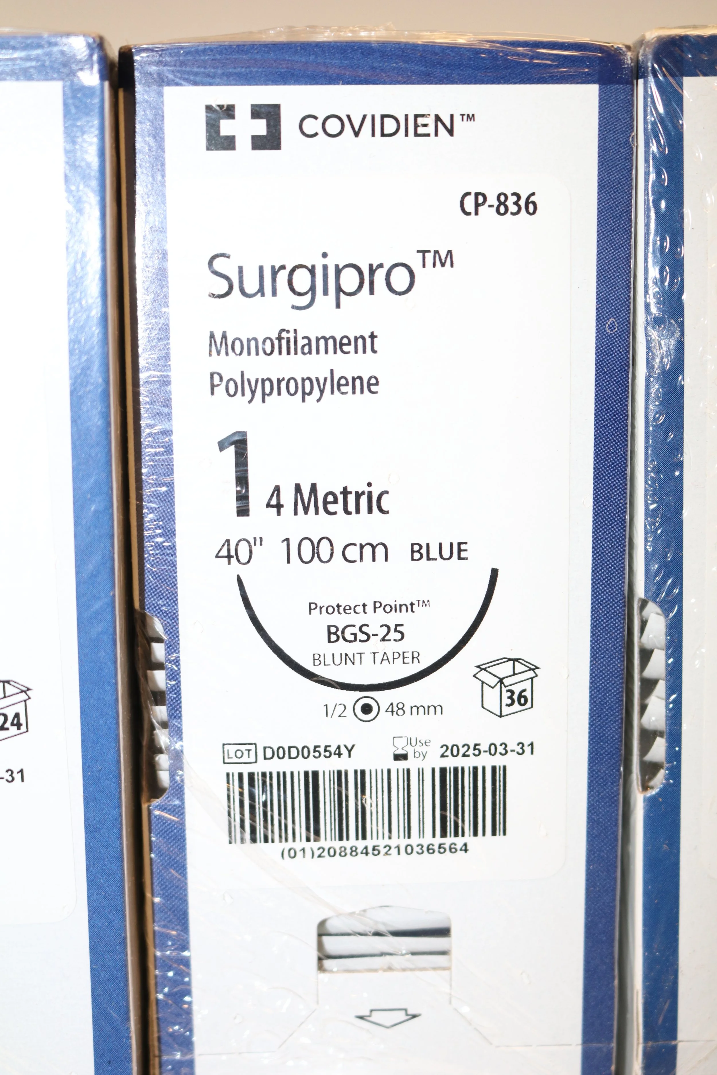 COVIDIEN | Cp-836 | PACK of 36/pc | Surgipro Monofilament Polypropylene 1 4 Metric 40" 100cm BLUE