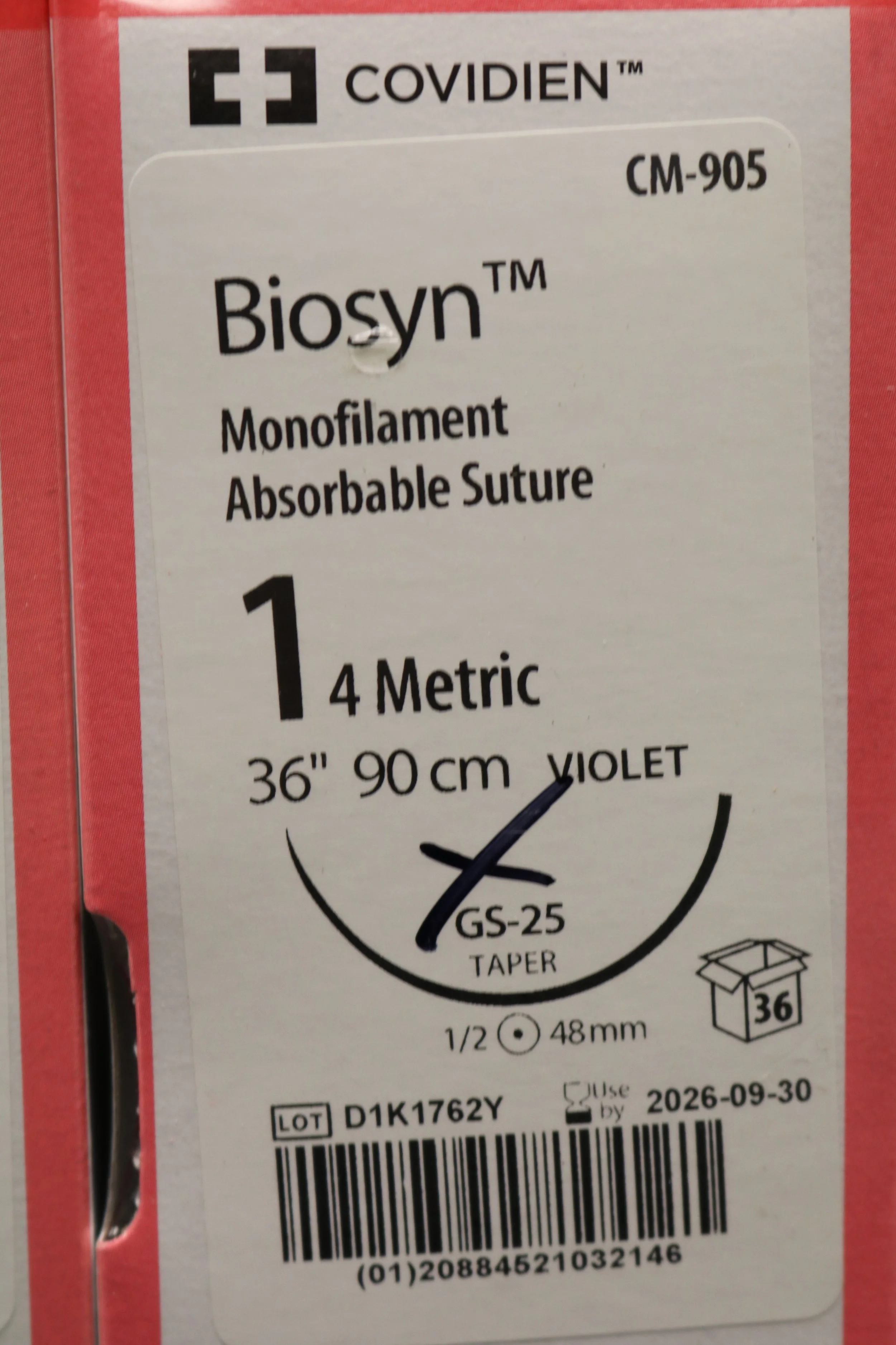 COVIDIEN | CM-905 | PACK of 36/pc | Biosyn Monofilament Absorbable Suture 1 4 Metric 36" 90cm VIOLET