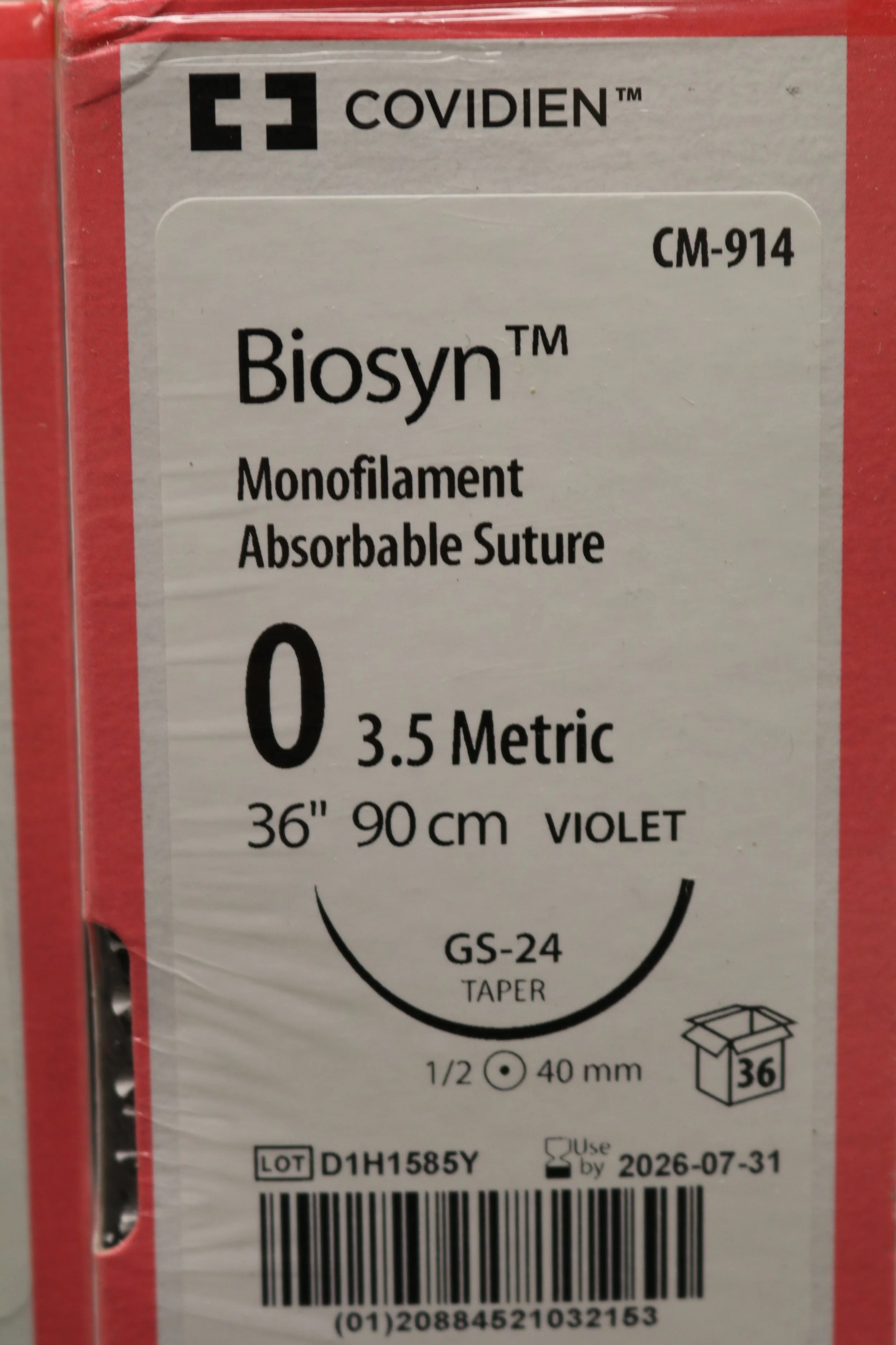 COVIDIEN | CM-914 | PACK of 36/pc | Biosyn Monofilament Absorbable Suture 0 3.5 Metric 36" 90cm VIOLET