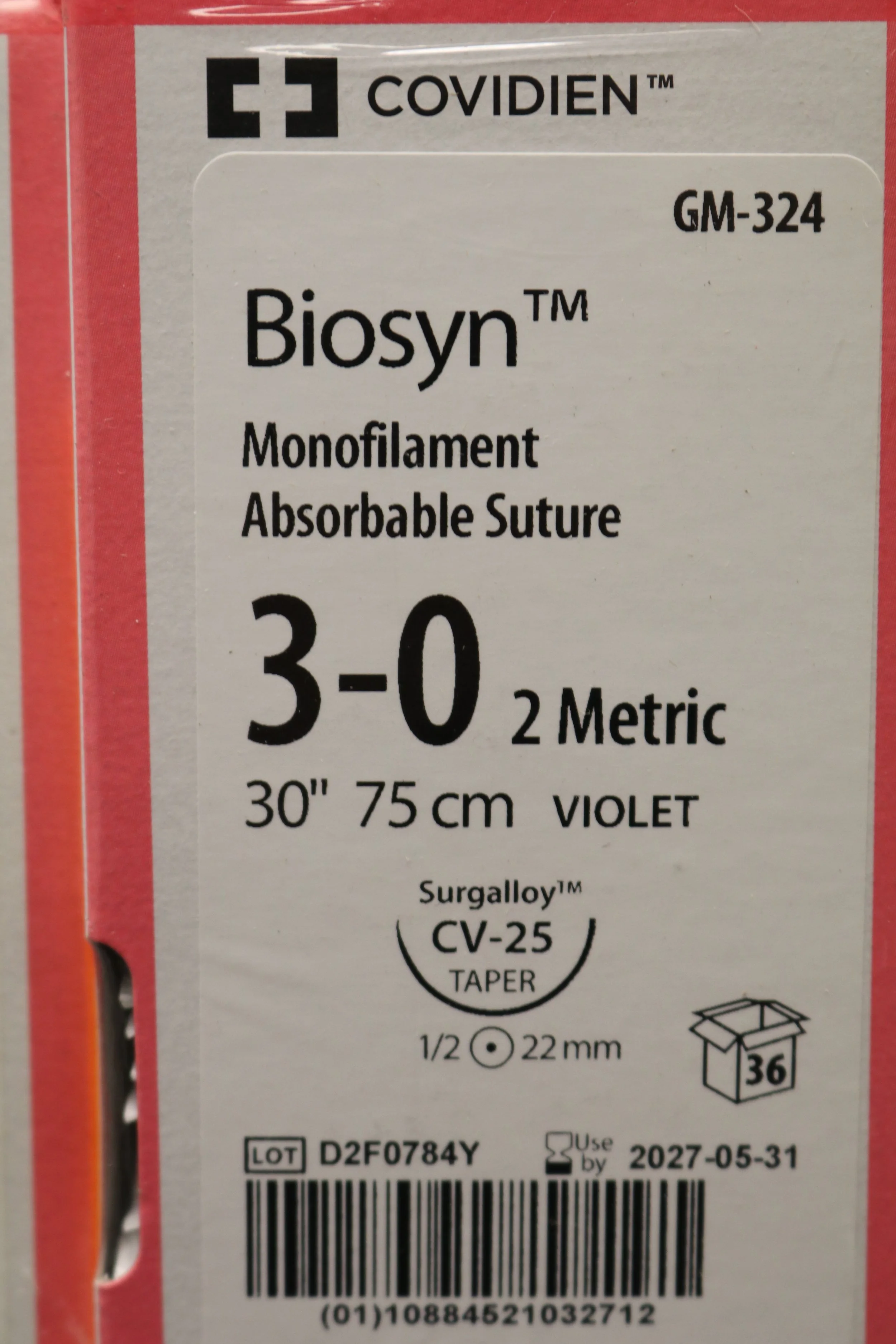 COVIDIEN | GM-324 | PACK of 36/pc | Biosyn Monofilament Absorbable Suture 3-0 2 Metric 30" 75cm VIOLET