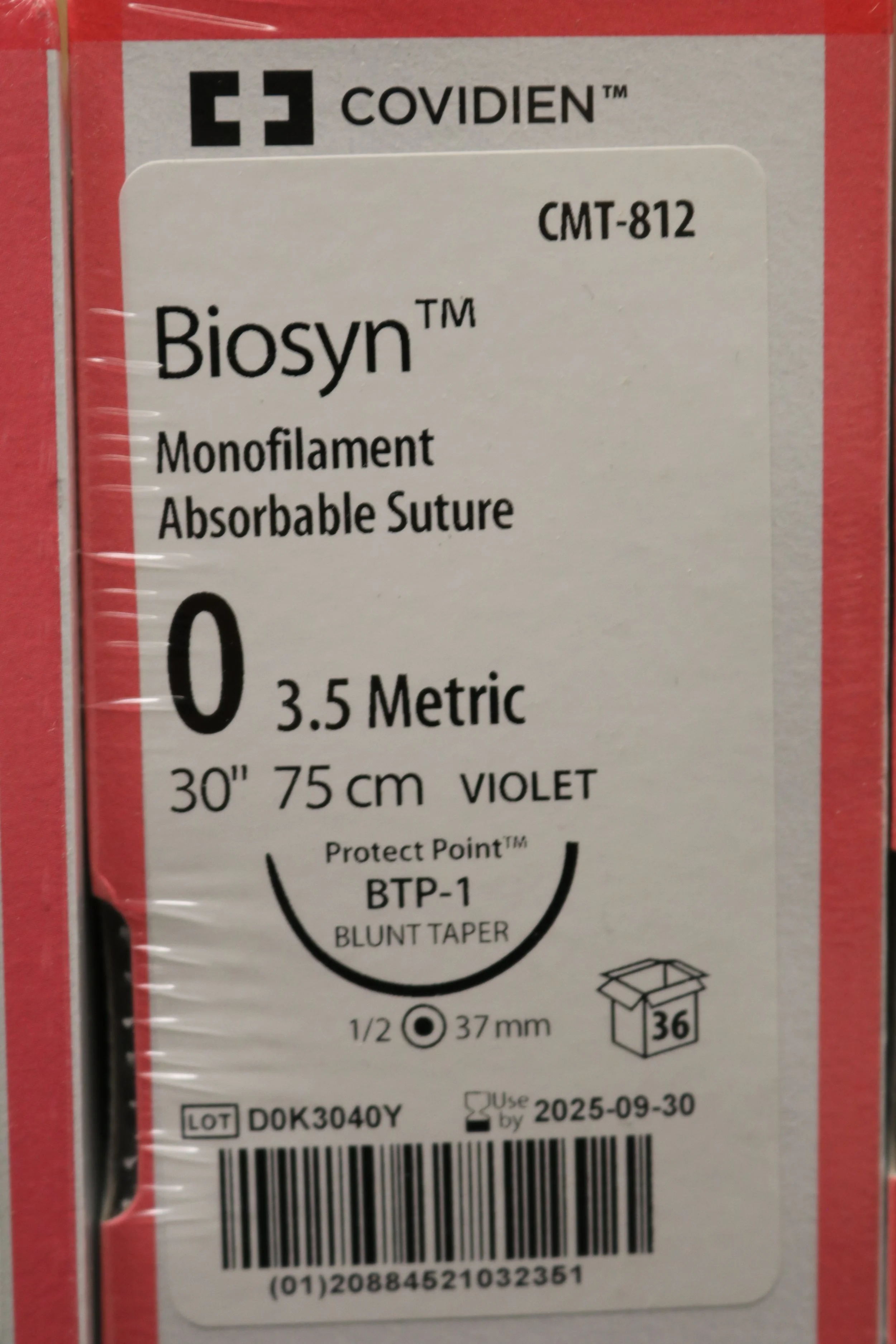 COVIDIEN | CMT-812 | PACK of 36/pc | Biosyn Monofilament Absorbable Suture 0 3.5 Metric 30" 75cm VIOLET