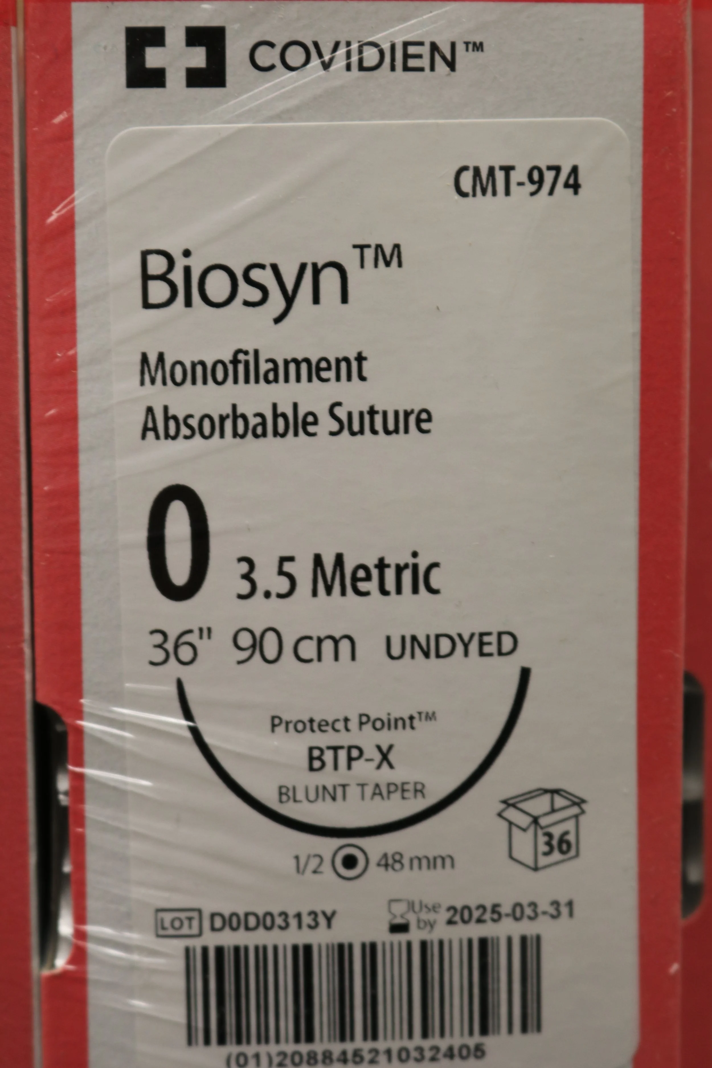 COVIDIEN | CMT-974 | PACK of 36/pc | Biosyn Monofilament Absorbable Suture 0 3.5 Metric 36" 90cm UNDYED