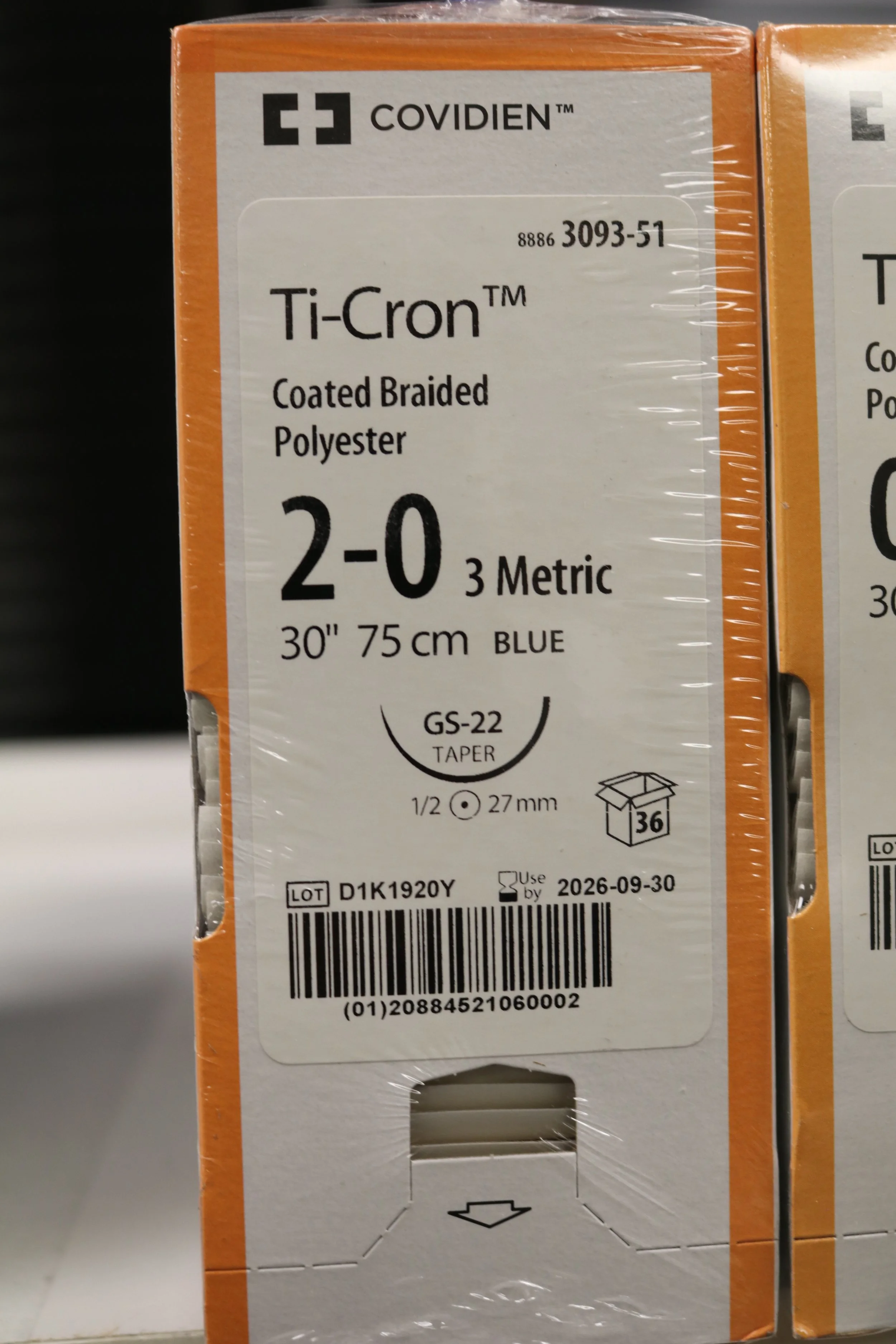 COVIDIEN | 3093-51 | PACK of 36/pc | Ti-Cron Coated Braided Polyester 2-0 3 Metric 30" 75cm BLUE