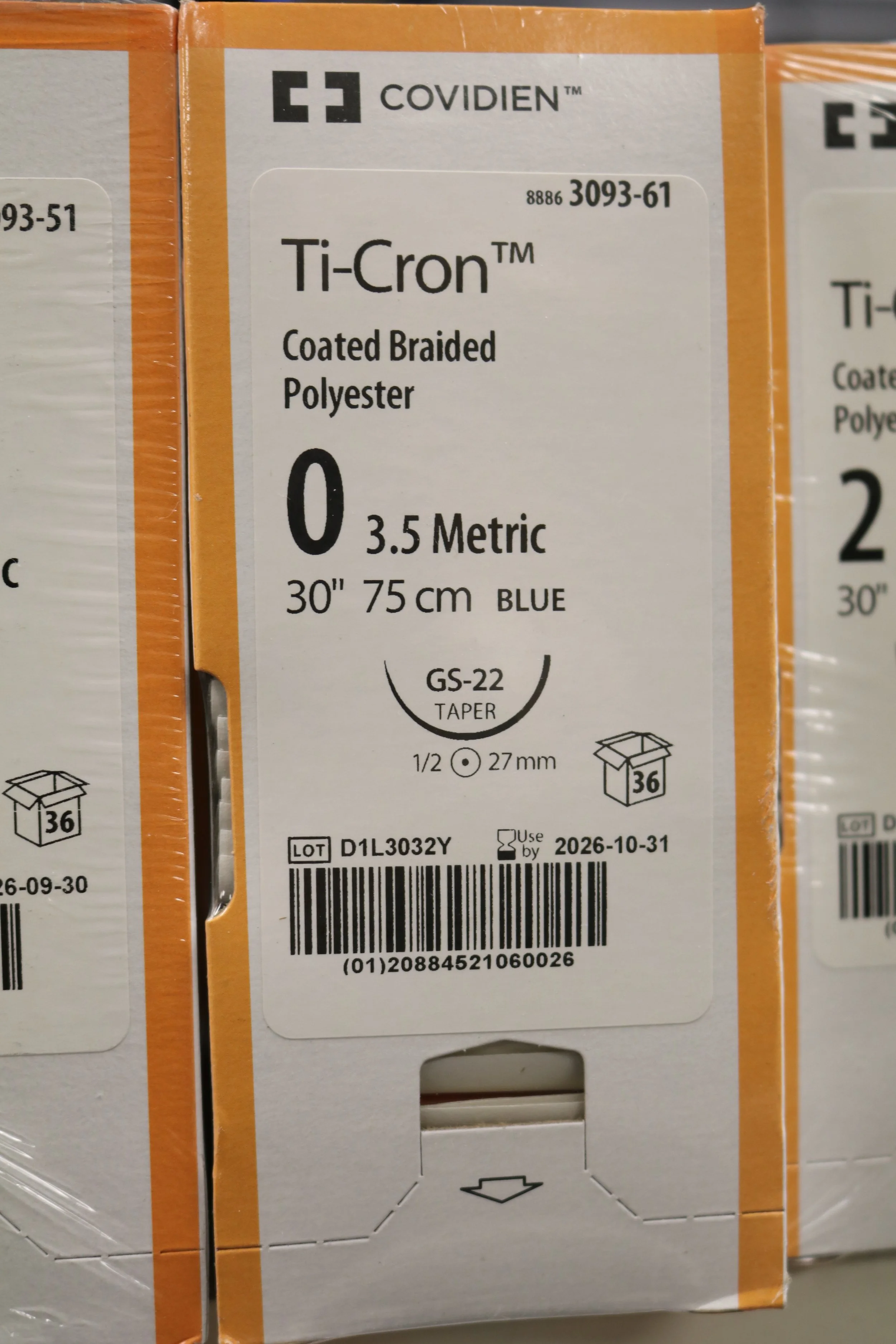 COVIDIEN | 3093-61 | PACK of 36/pc | Ti-Cron Coated Braided Polyester 0 3.5 Metric 30" 75cm BLUE