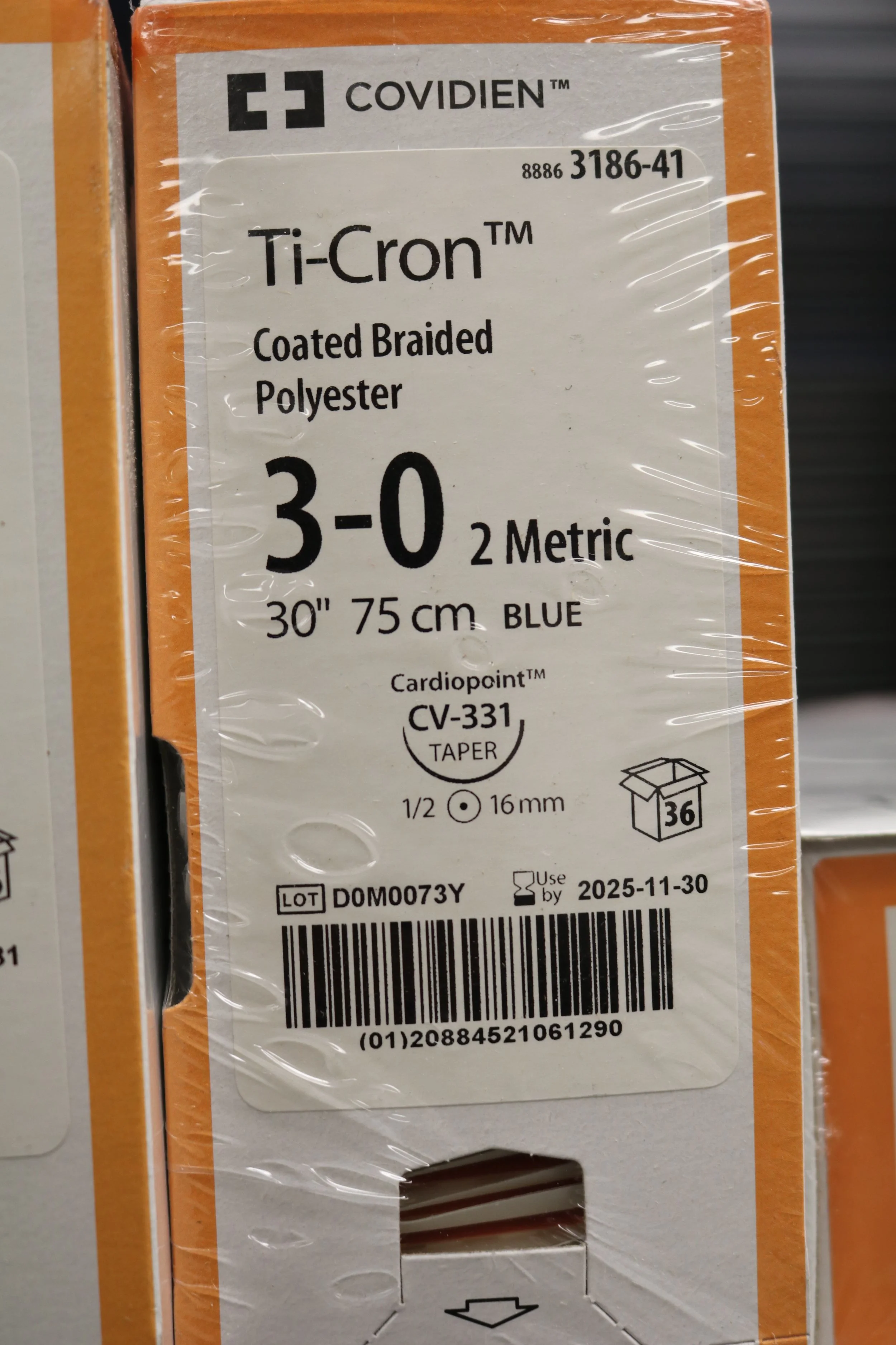 COVIDIEN | 3186-41 | PACK of 36/pc | Ti-Cron Coated Braided Polyester 3-0 2 Metric 30" 75cm BLUE