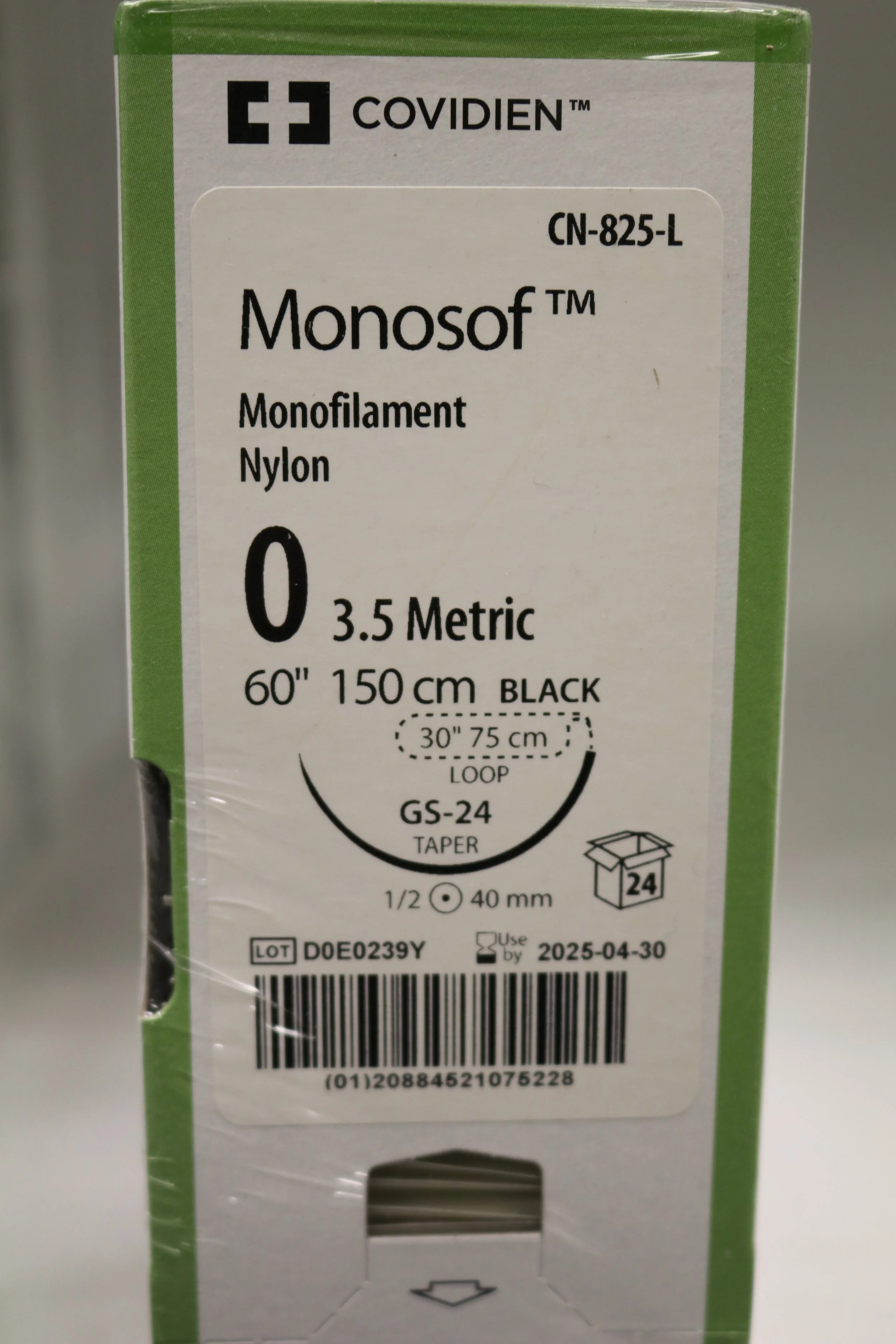 COVIDIEN | CN-825-L | Pack of 24/pc | Monosof Monofilament Nylon 0 3.5 Metric 60" 150cm BLACK