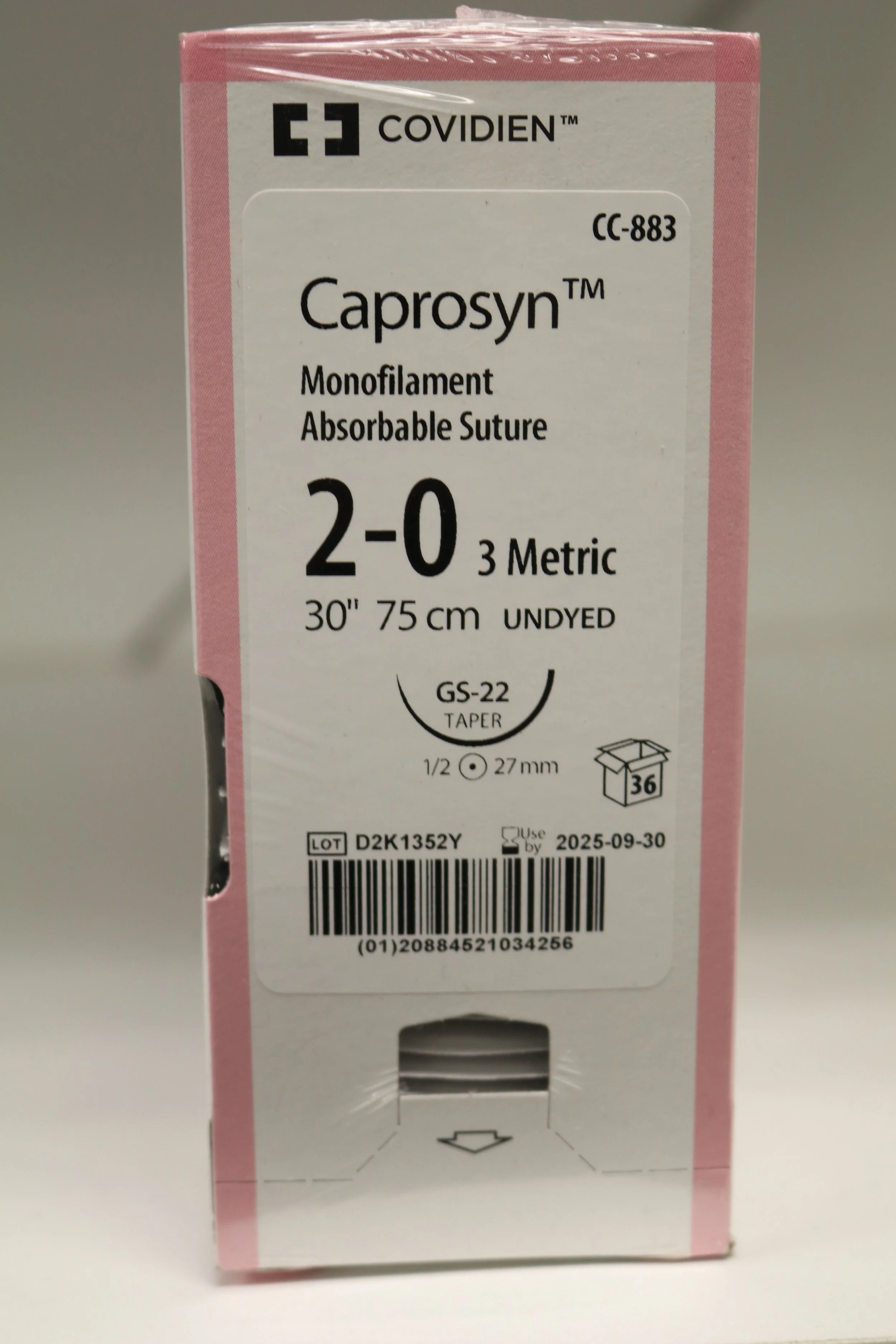 COVIDIEN | CC-883 | PACK of 36/pc | Caprosyn Monofilament Absorbable Suture 2-0 3 Metric 30" 75cm UNDYED