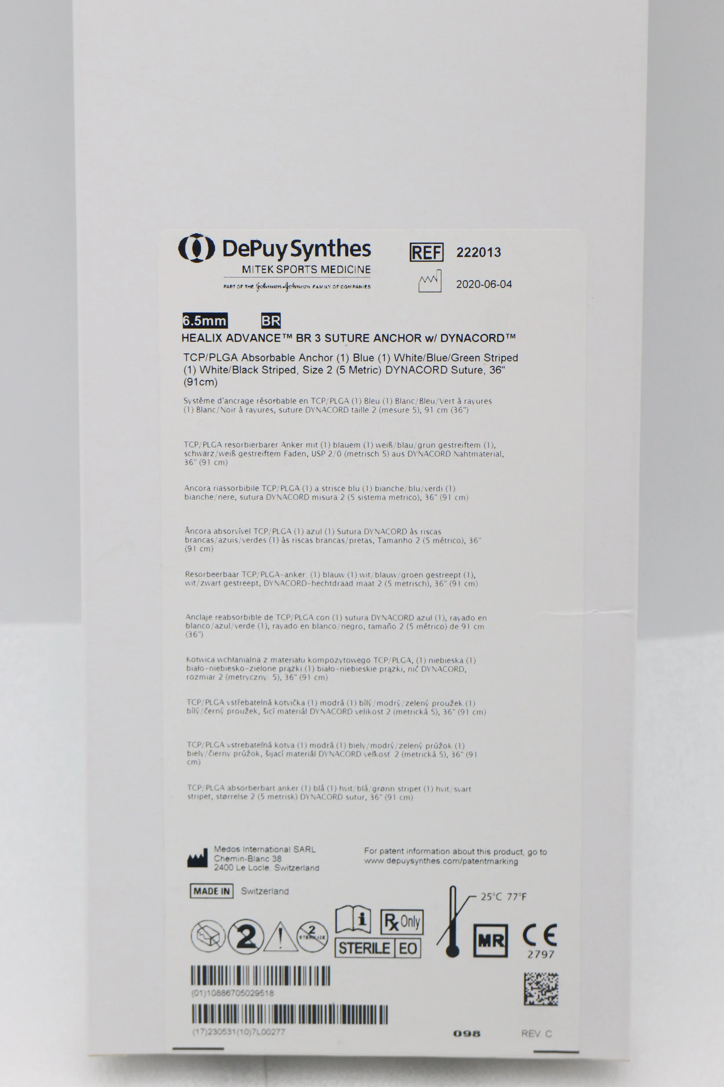 DePuy Synthes | 222013 | EXPIRED | EACHES | Healix Advance BR 3 Suture Anchor with DYNACORD