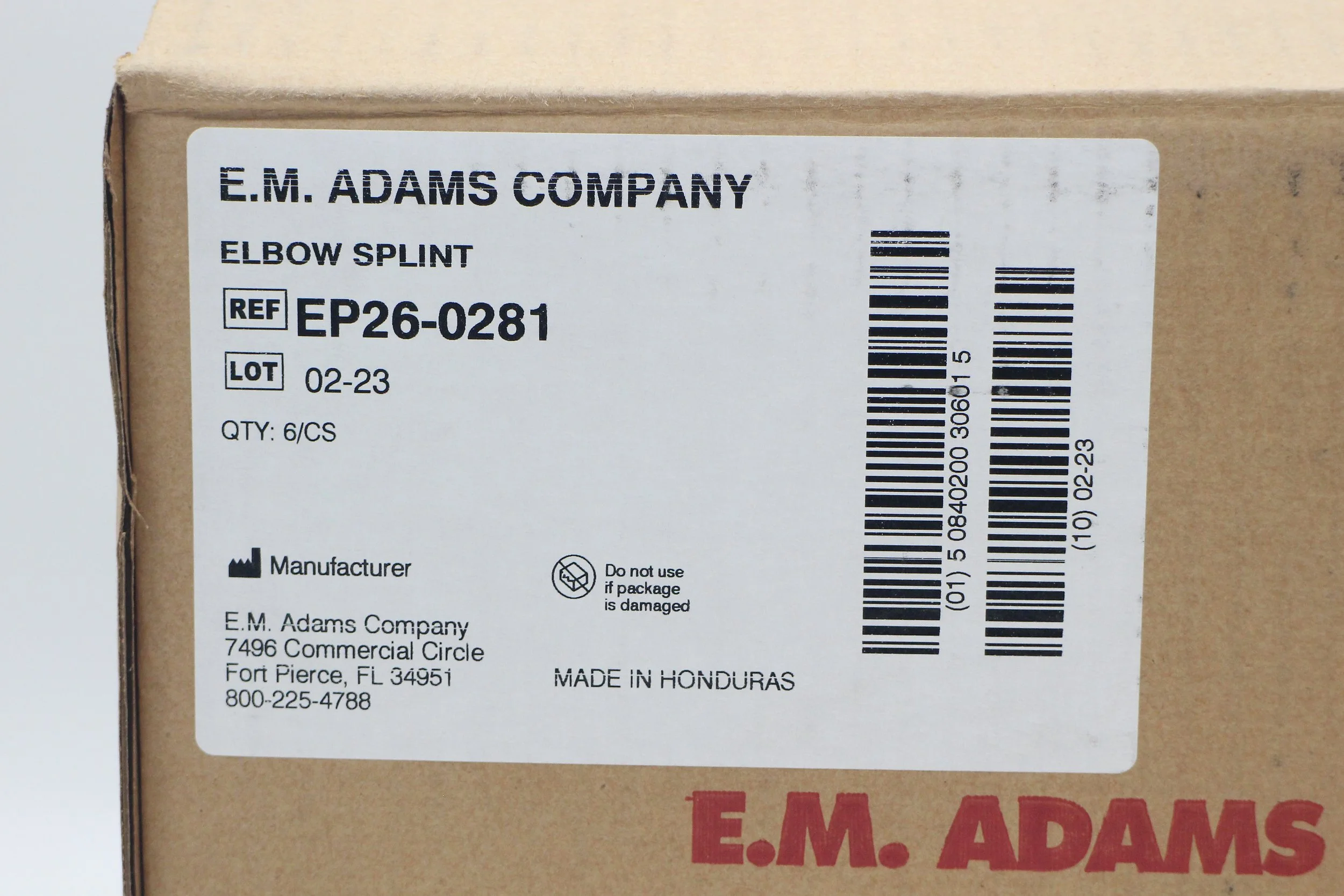 E.M. Adams Company | EP26-0281 | Box of 6 | Elbow Splints by E. M. Adams Company