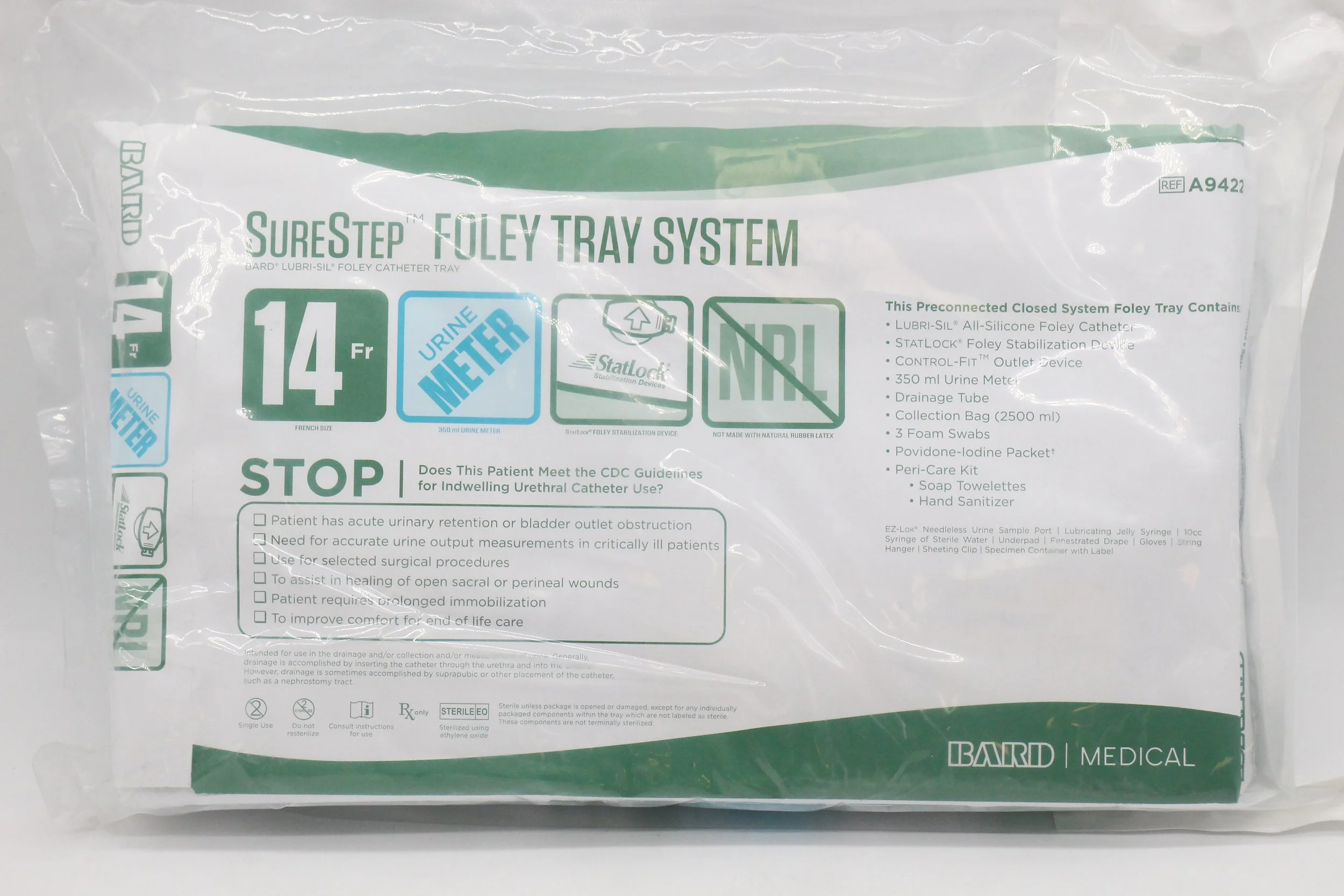 Bard | A942214 | SureStep Foley Tray System 14Fr 350mL Urine Meter StatLock Stabilization Device NRL