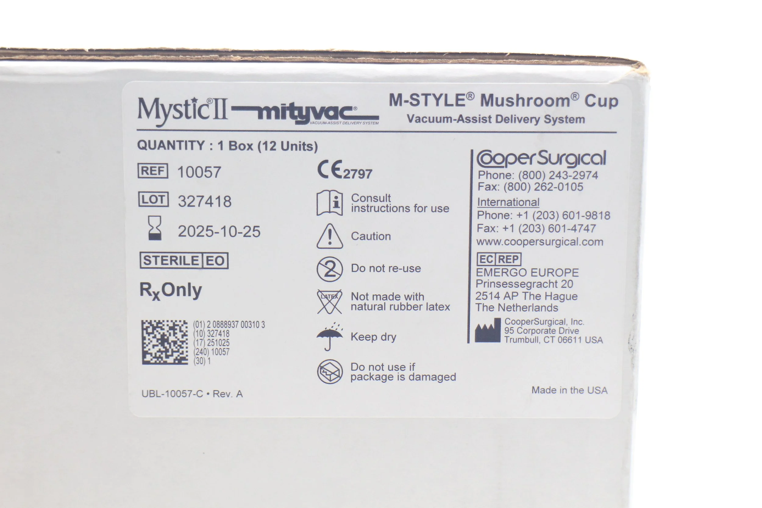 Cooper Surgical | 10057 | IN-DATE | Box of 12 | Mystic II Mityvac M-STYLE Mushroom Cup Vacuum-Assist Delivery System