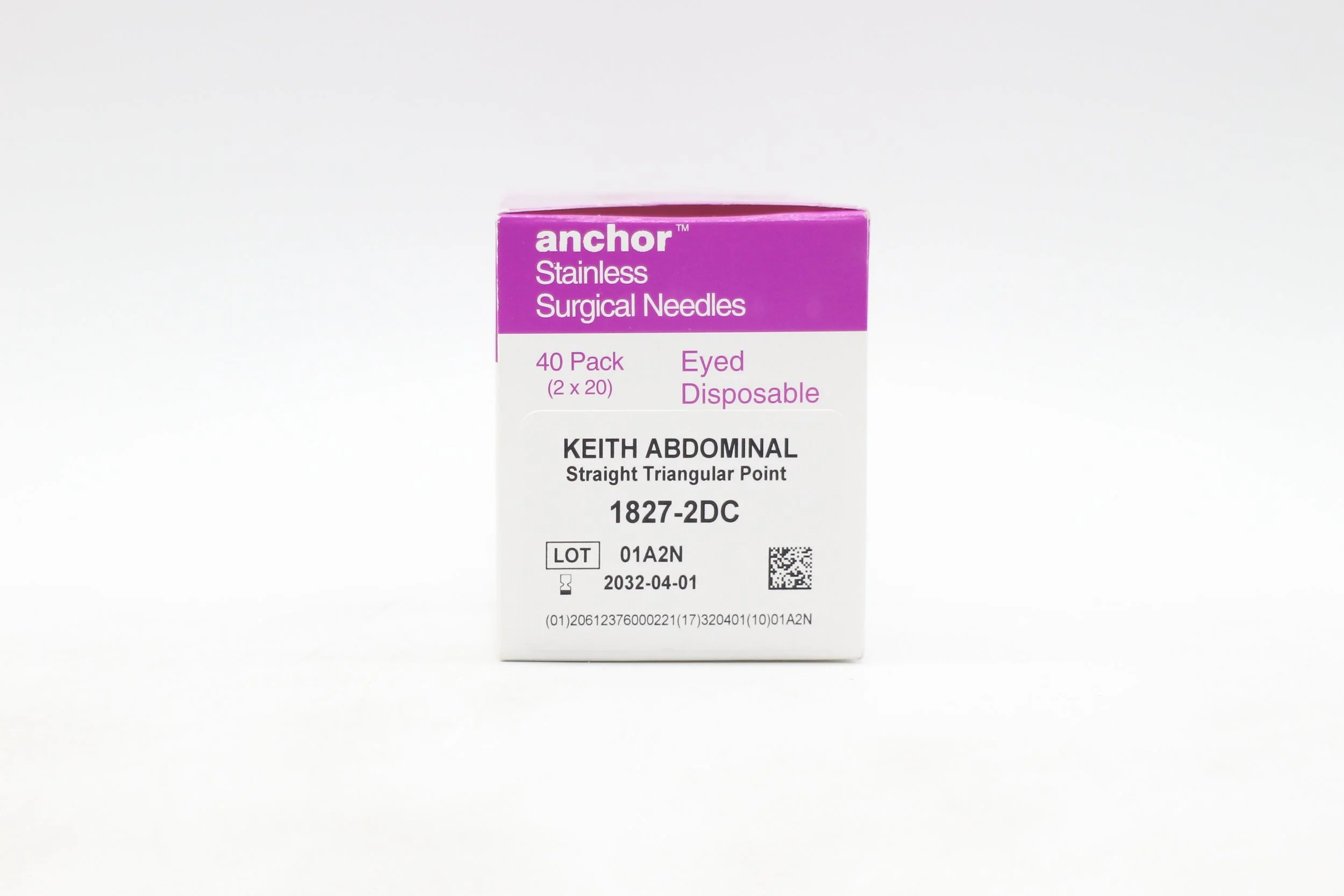 Anchor | 1827-2DC | Box of 40 | Stainless Surgical Needles Package of 2 Keith Straight Abdominal Triangular Point