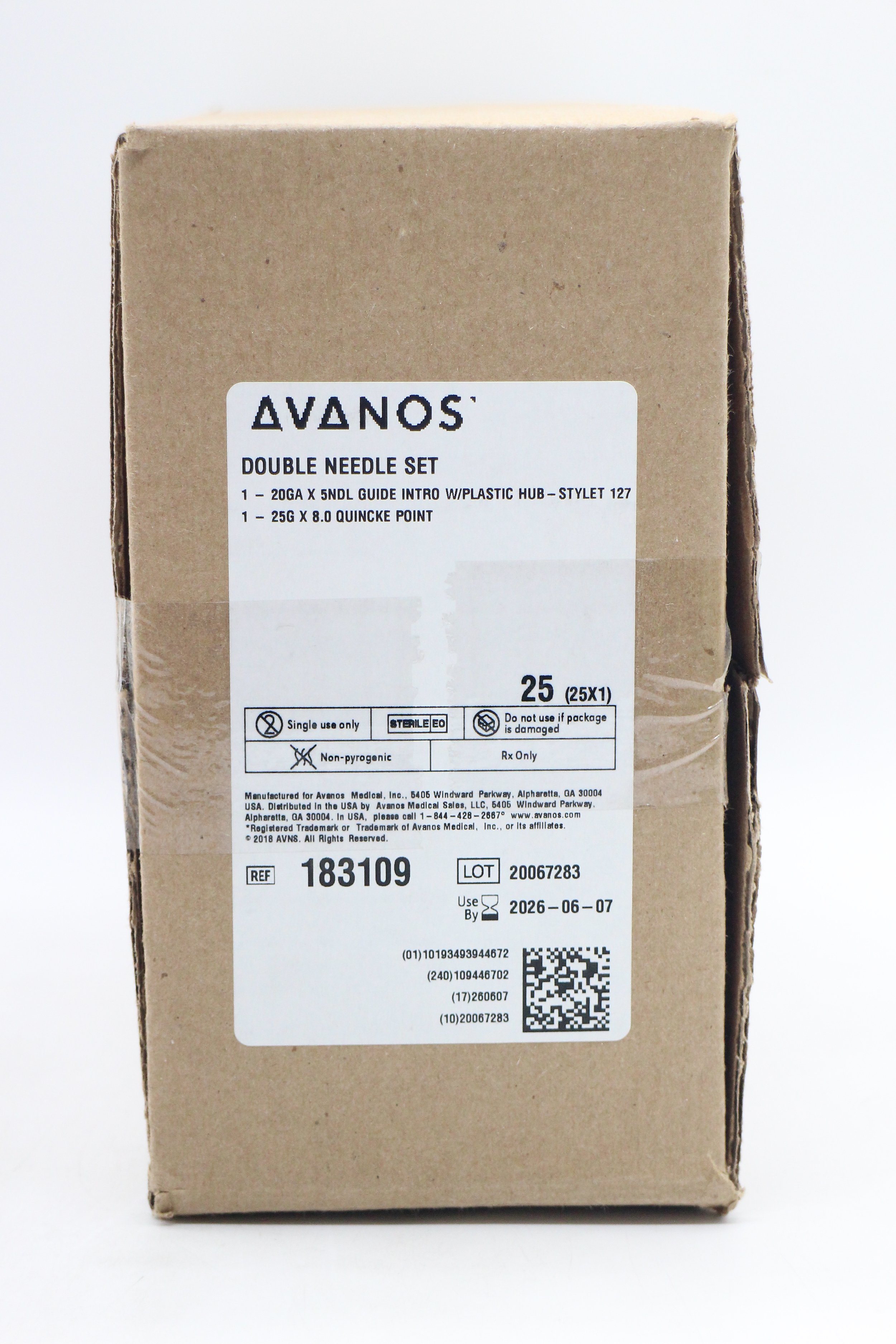 Avanos | 183109 | IN-DATE | Box of 25 | Spinal Needle with Introducer * 8 Inch - Needle , 5 Inch - Introducer 25 Gauge Needle / 20 Gauge Introducer Quincke Style
