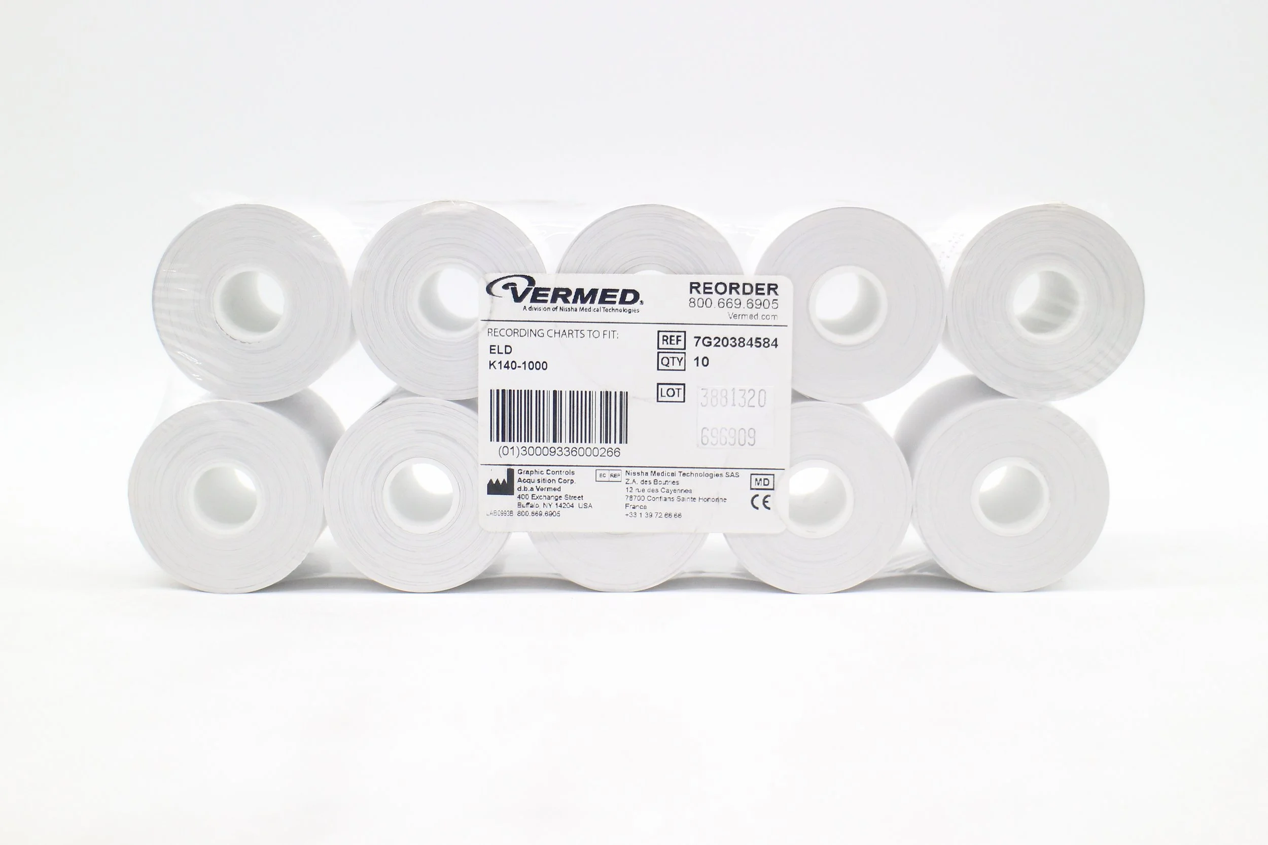 VERMED | 7G20384584 | NO DATE | Pack of 10 | Chart Paper Recording Charts to Fit ELD K140-1000