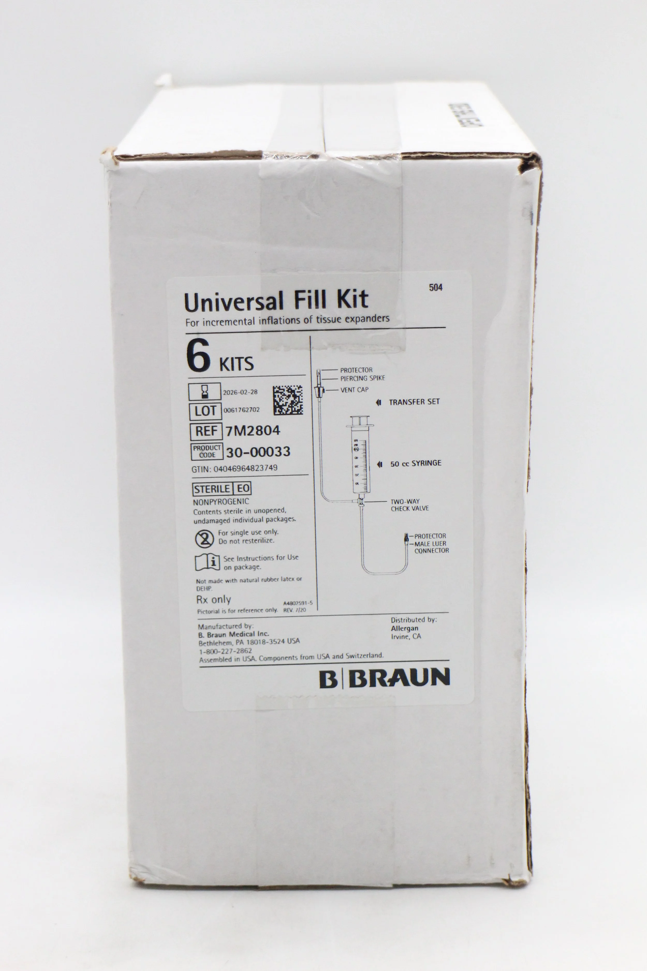 B Braun | 7M2804 | IN-DATE | Box of 6 | Universal Fill Kit For incremental inflations of tissue expanders