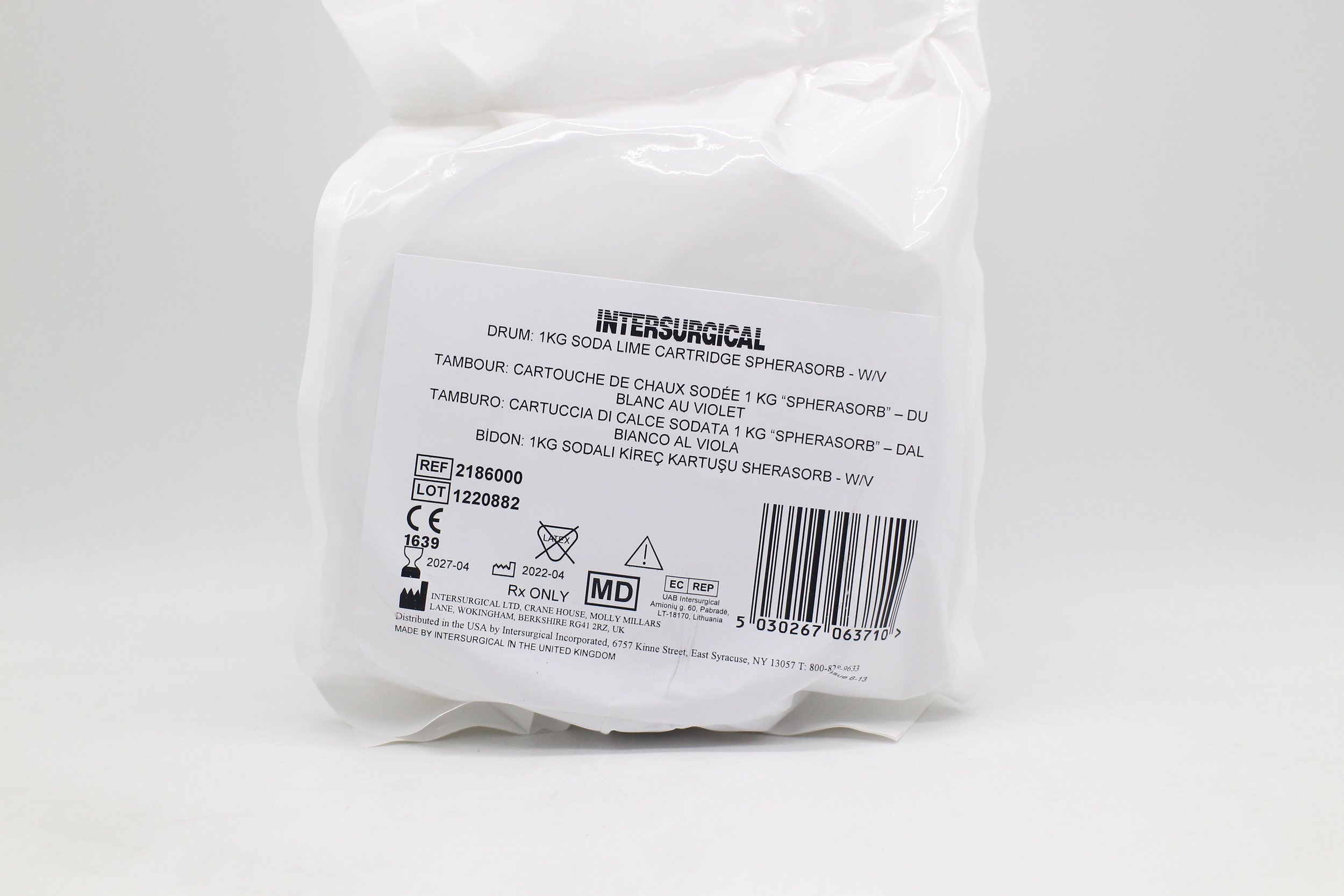 Intersurgical | 2186000 | IN-DATE | Box of 10 | Drum 1kg Soda Lime Cartridge Spherasorb