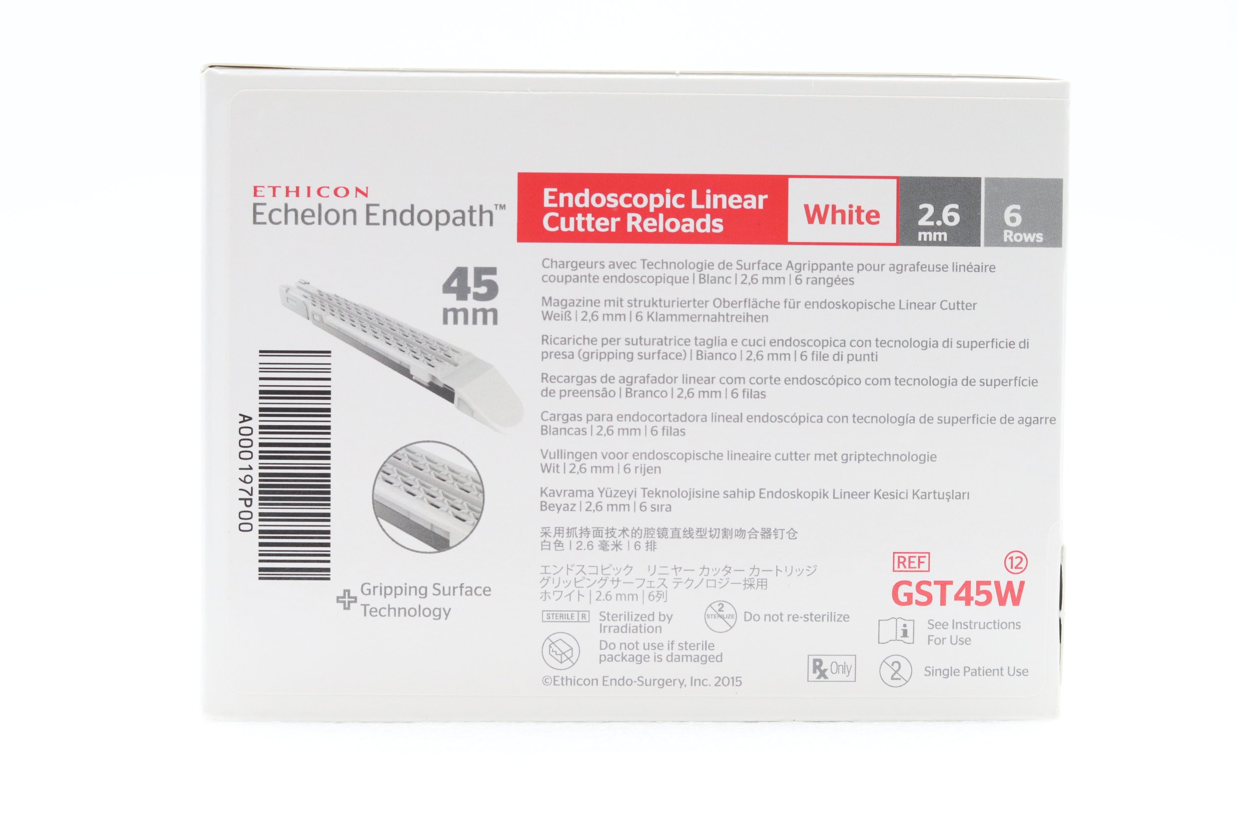 Ethicon | GST45W | EXPIRED | BOX OF 12 | Endoscopic Linear Cutter Reloads White 2.6mm 6 Rows